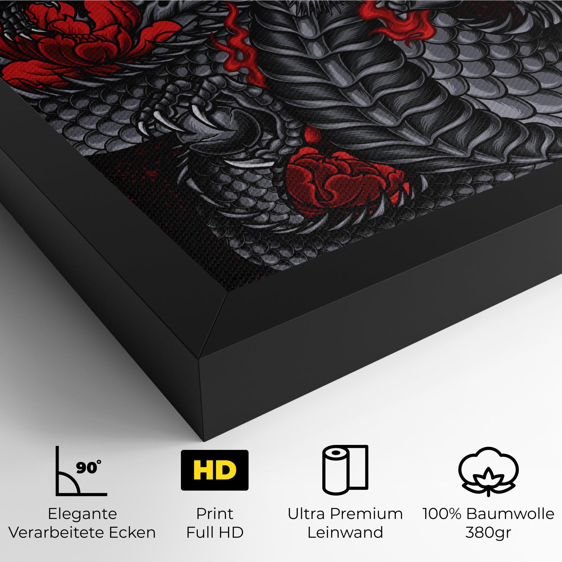 Leinwandbild Red Flower Dragon mockup 4