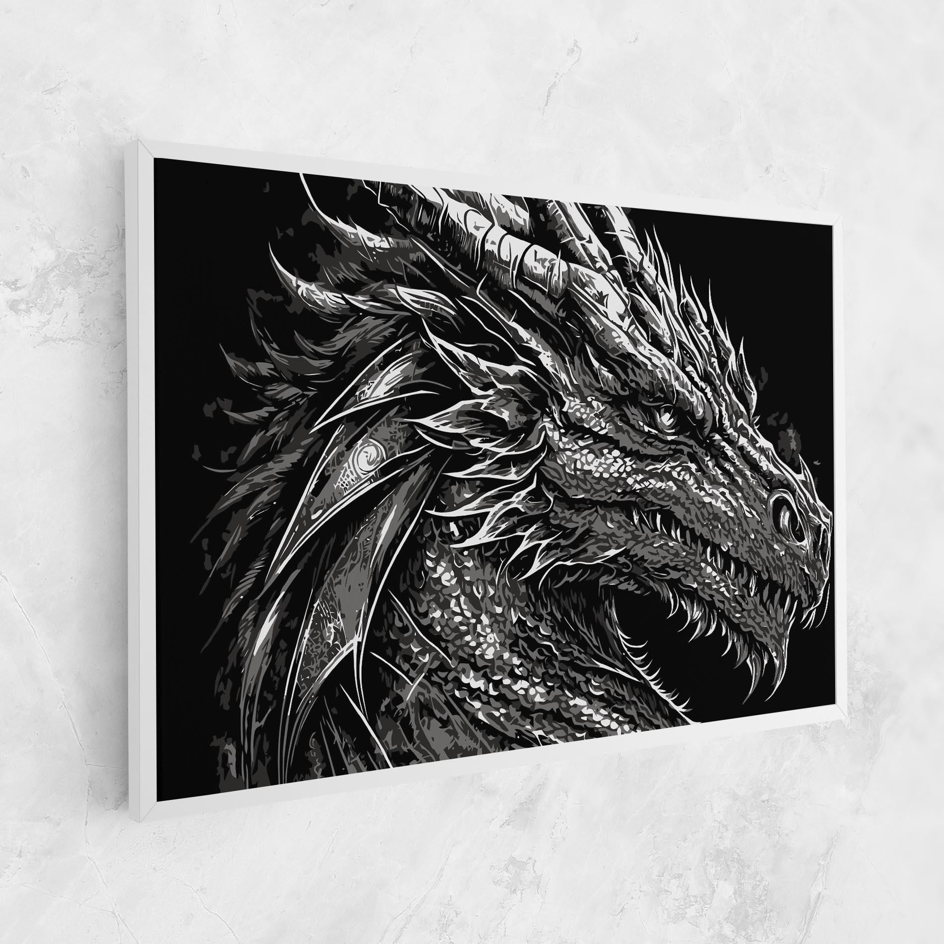 Leinwandbild Grey White Dragon mockup 1
