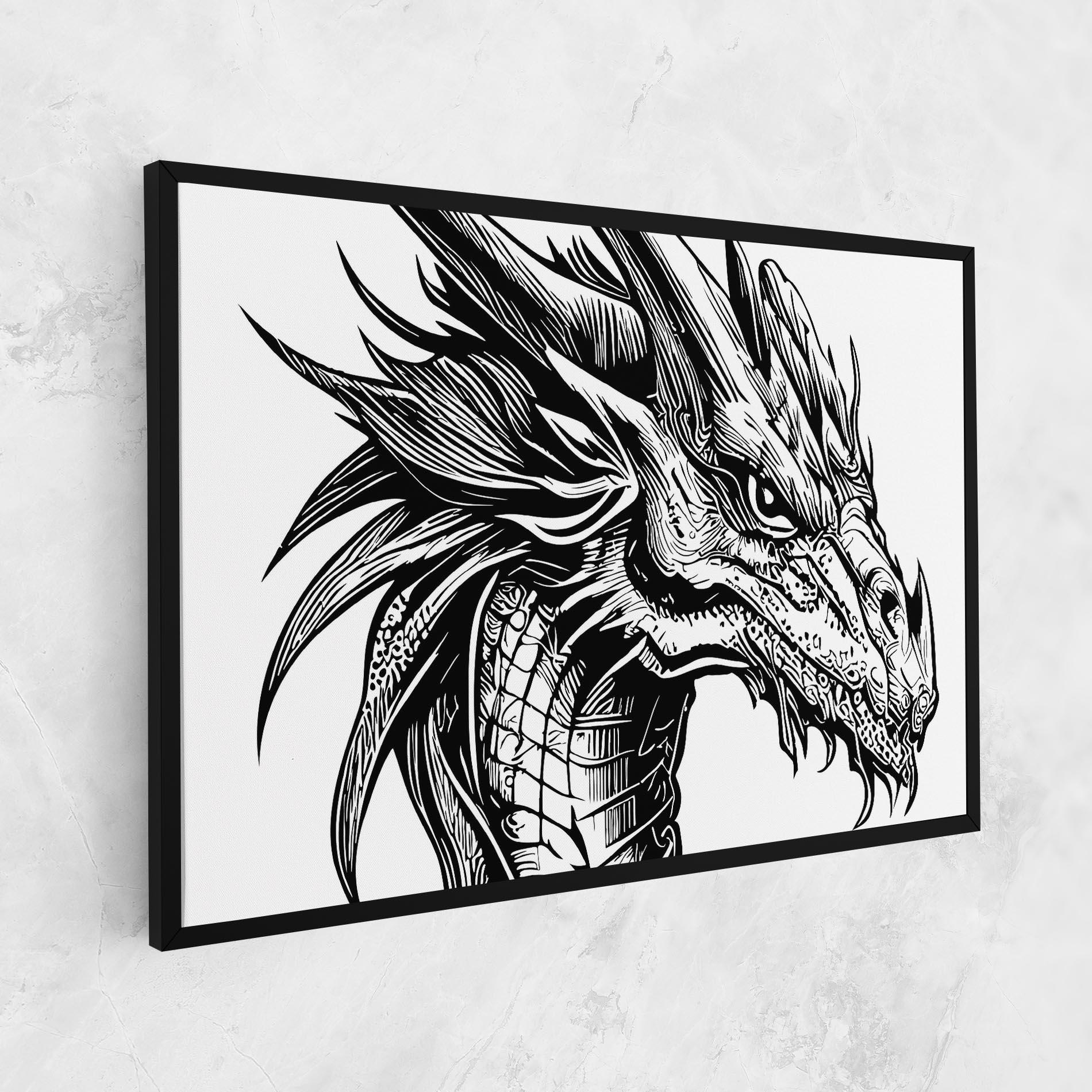 Leinwandbild Black Line Dragon mockup 1
