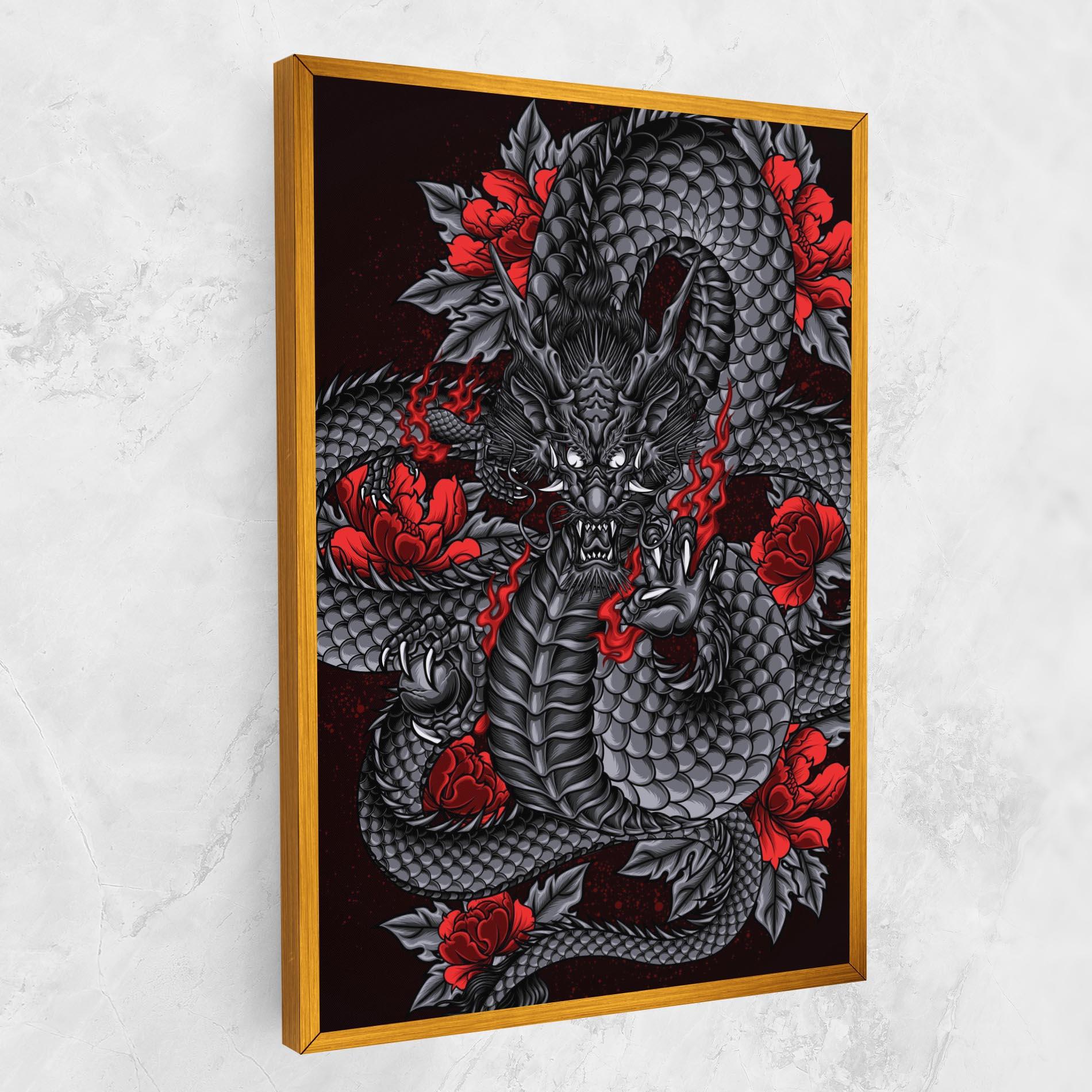 Leinwandbild Red Flower Dragon mockup 1