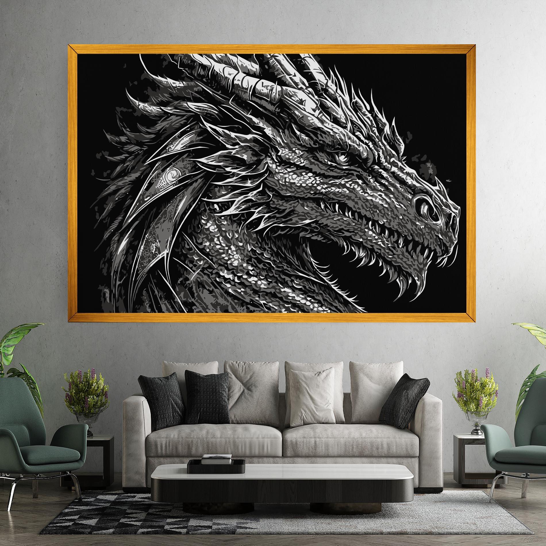 Leinwandbild Grey White Dragon mockup 7