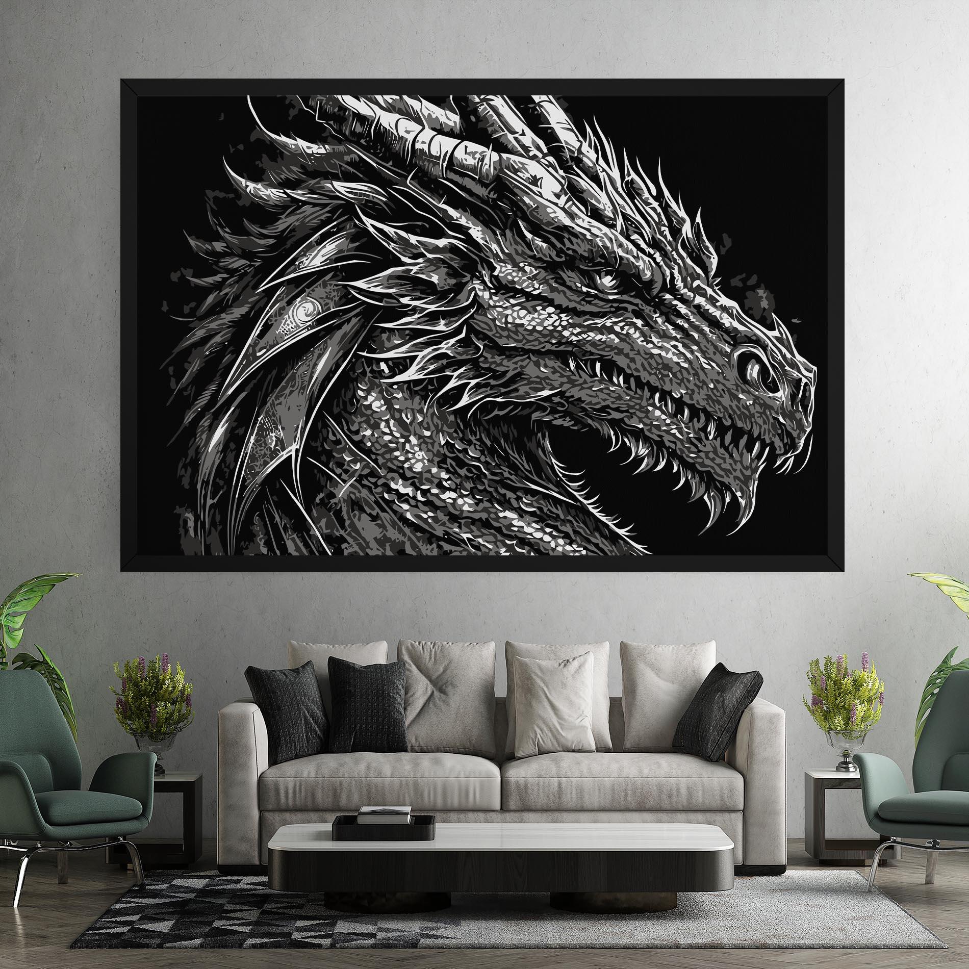 Leinwandbild Grey White Dragon mockup 7