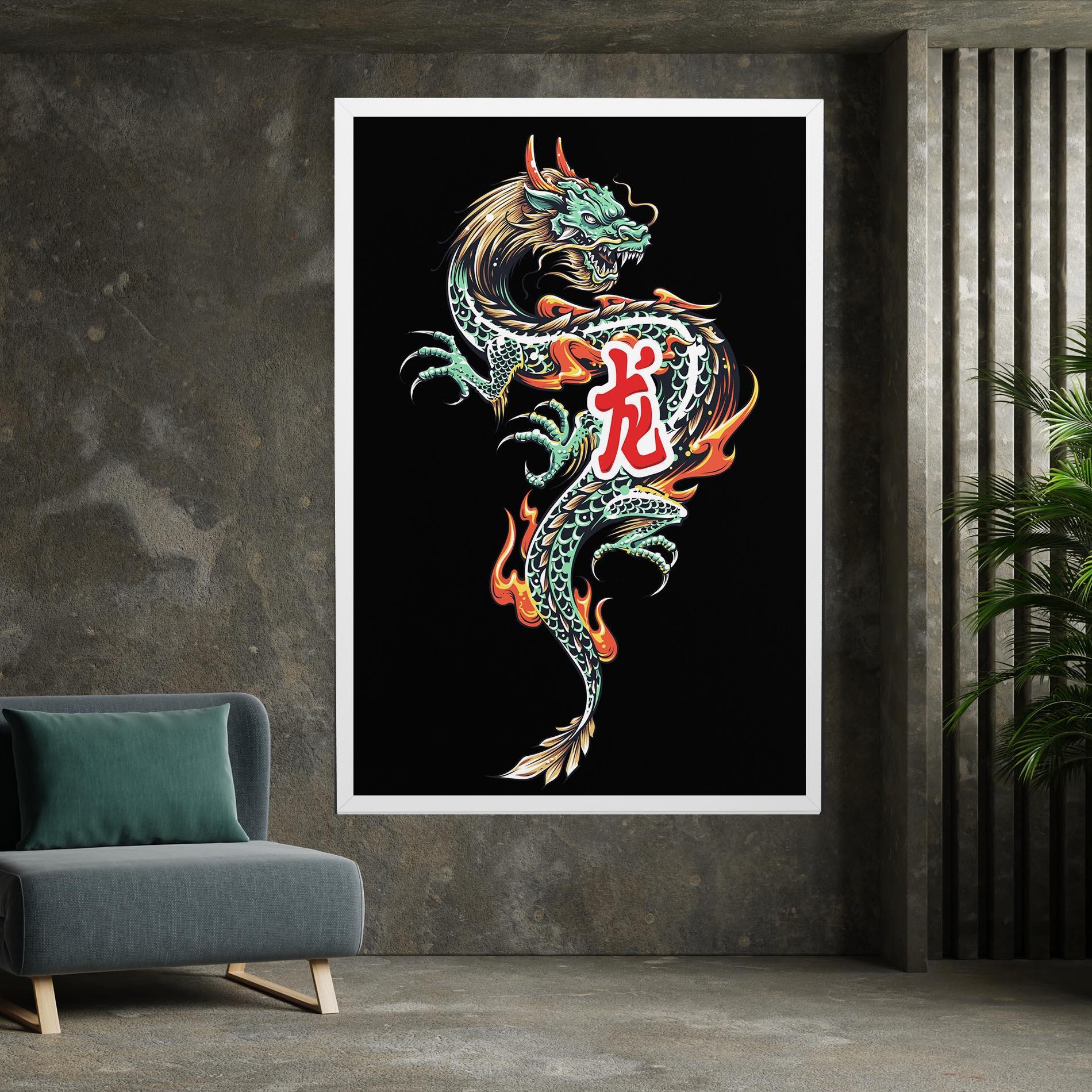 Leinwandbild Green Fire Dragon mockup 7
