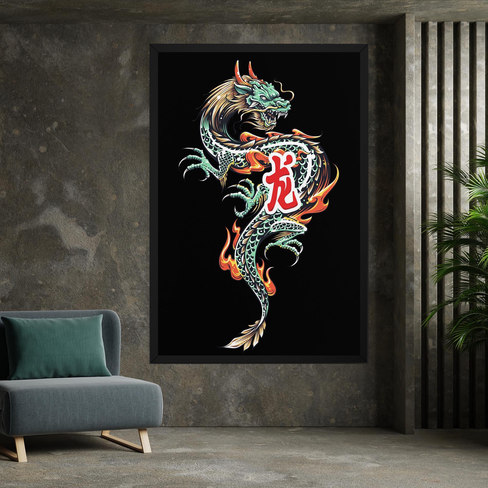 Leinwandbild Green Fire Dragon mockup 7