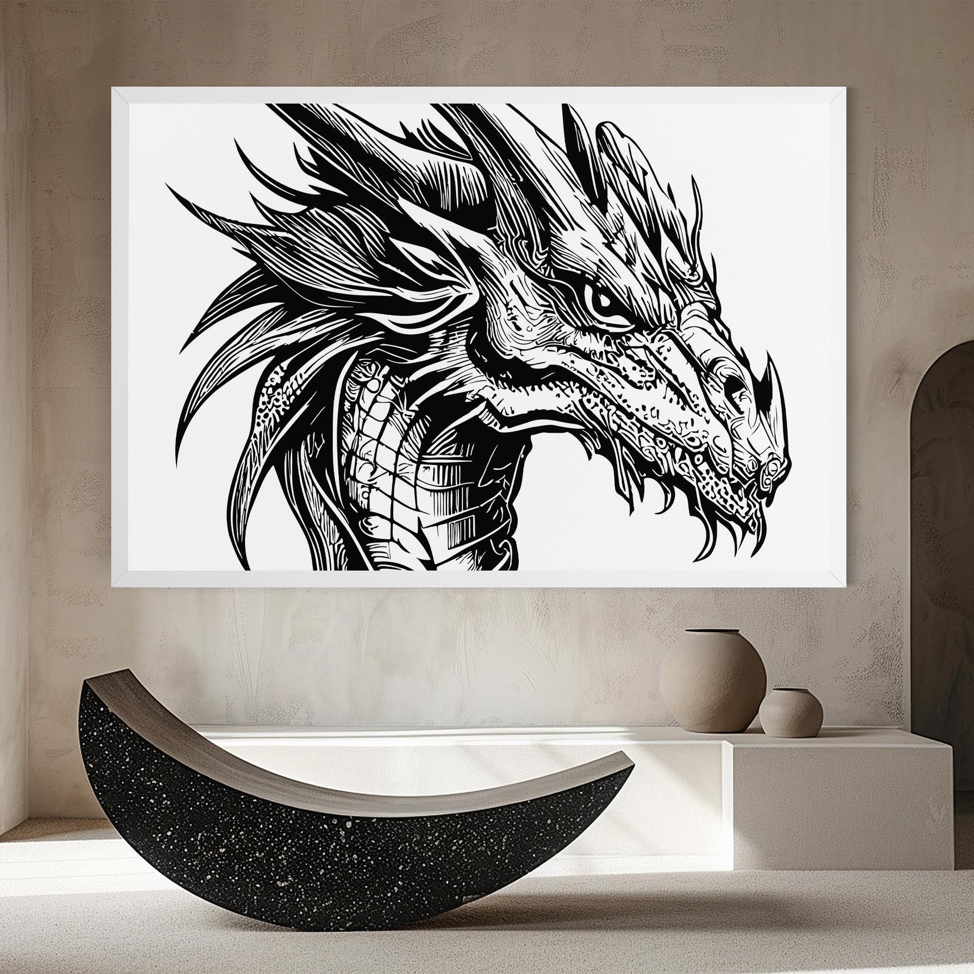 Leinwandbild Black Line Dragon mockup 8