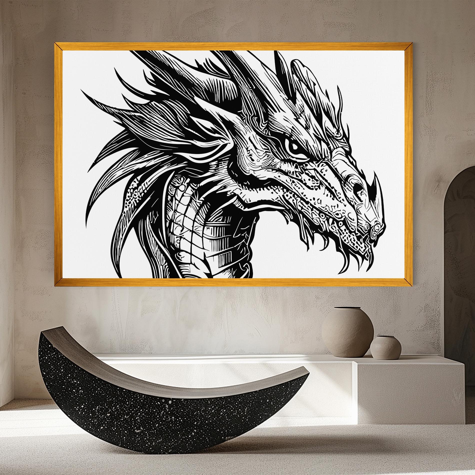 Leinwandbild Black Line Dragon mockup 8