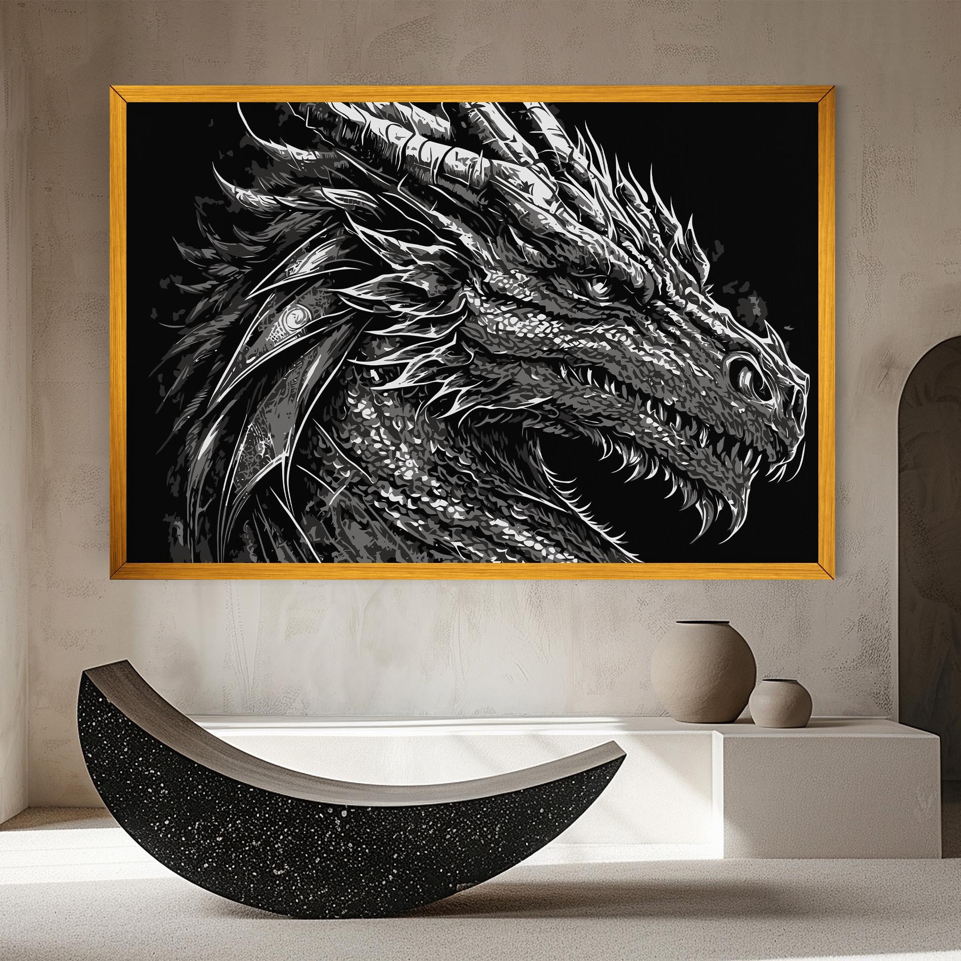 Leinwandbild Grey White Dragon mockup 8