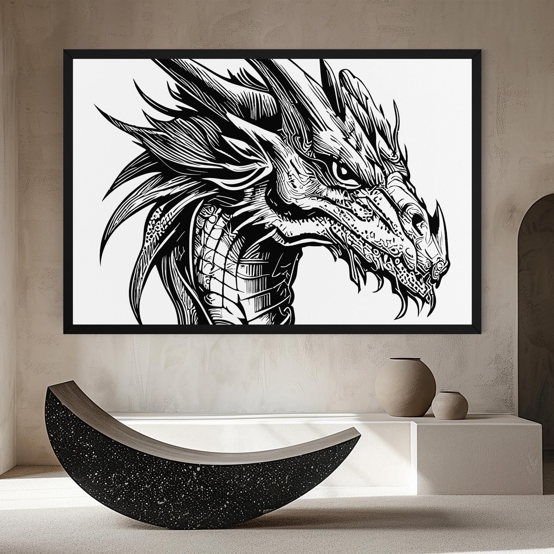 Leinwandbild Black Line Dragon mockup 8