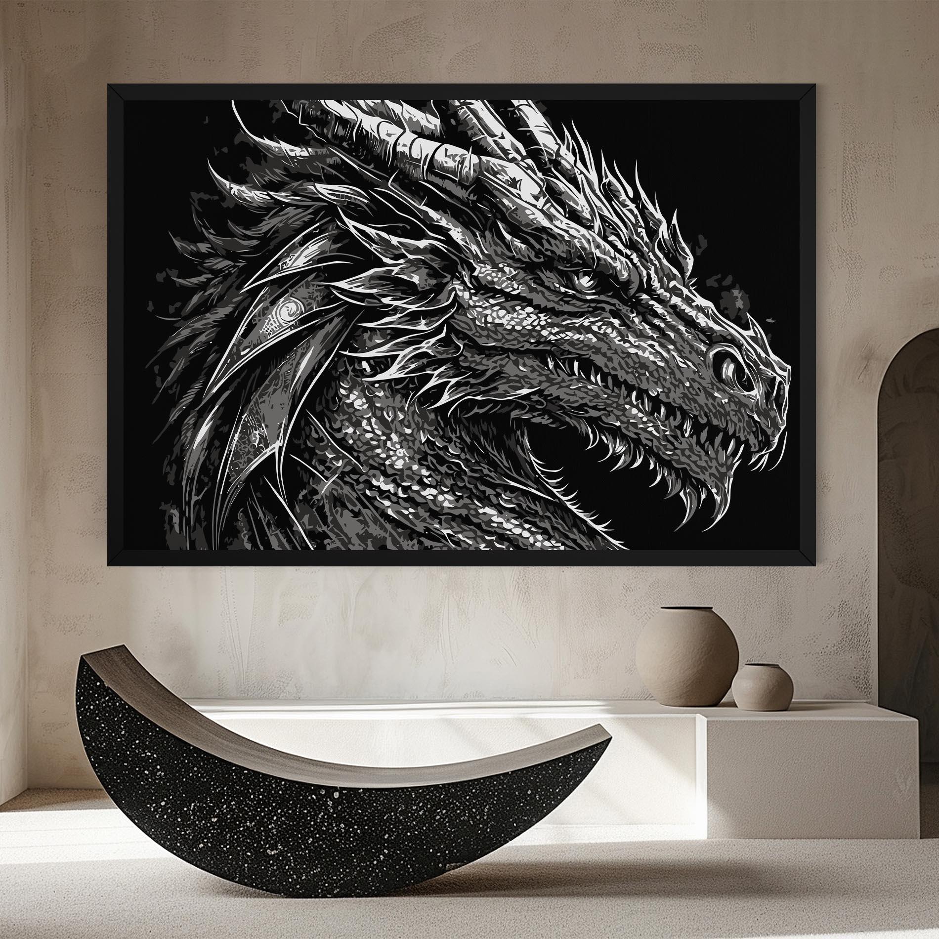 Leinwandbild Grey White Dragon mockup 8