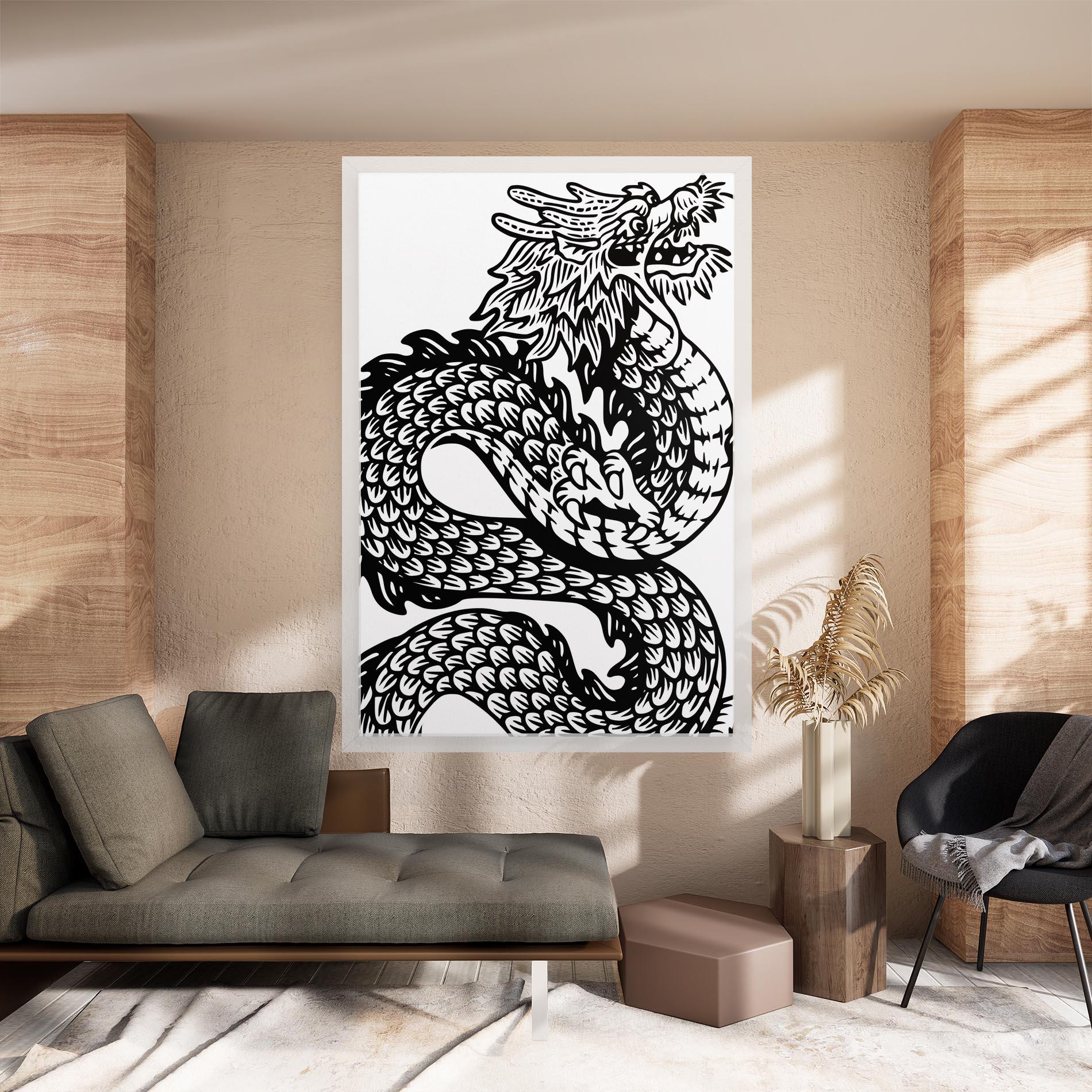 Leinwandbild Dragon Black Line mockup 8