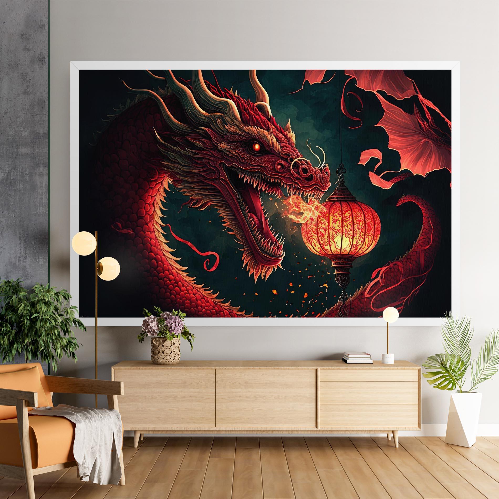 Leinwandbild Red Fire Dragon mockup 9