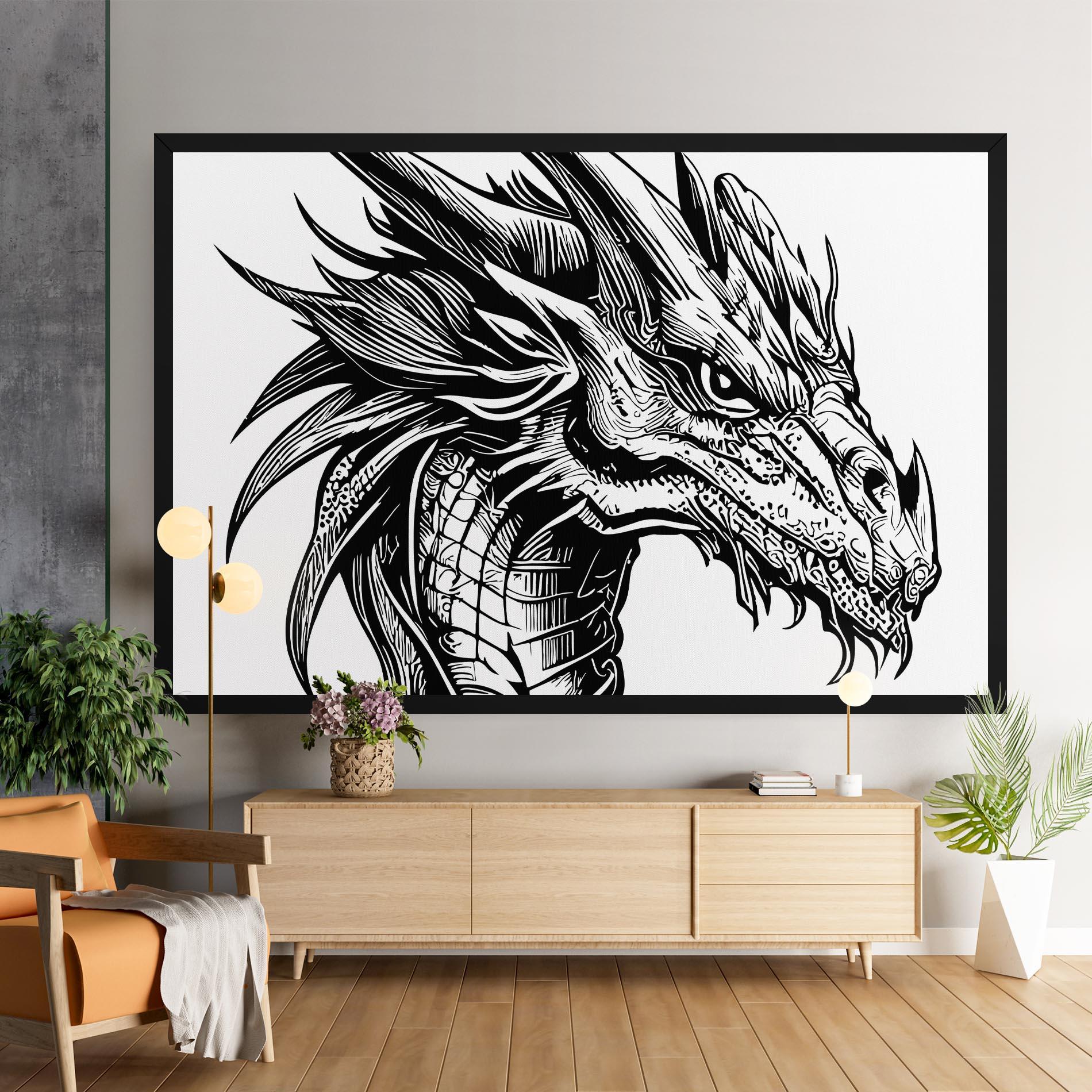 Leinwandbild Black Line Dragon mockup 9