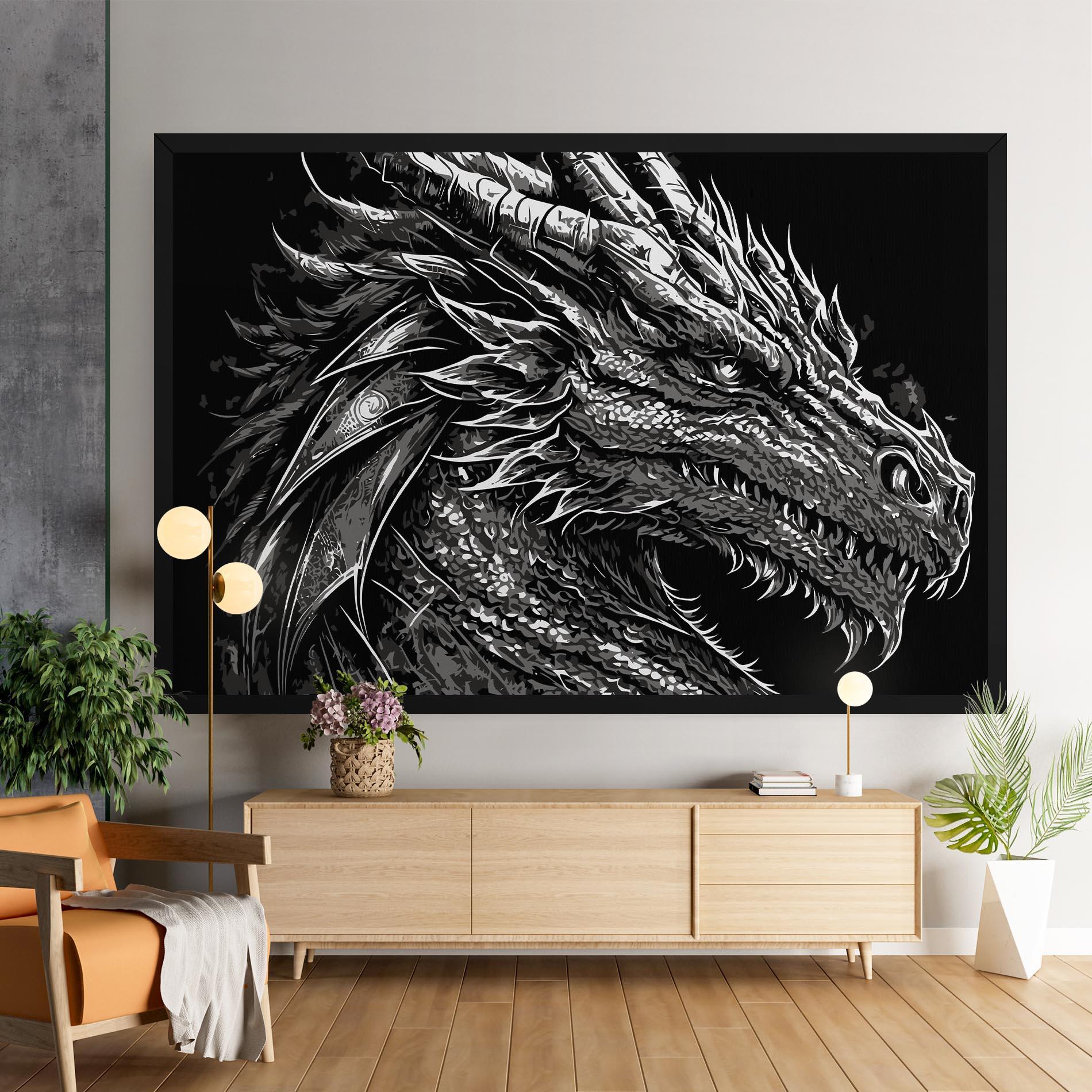 Leinwandbild Grey White Dragon mockup 9