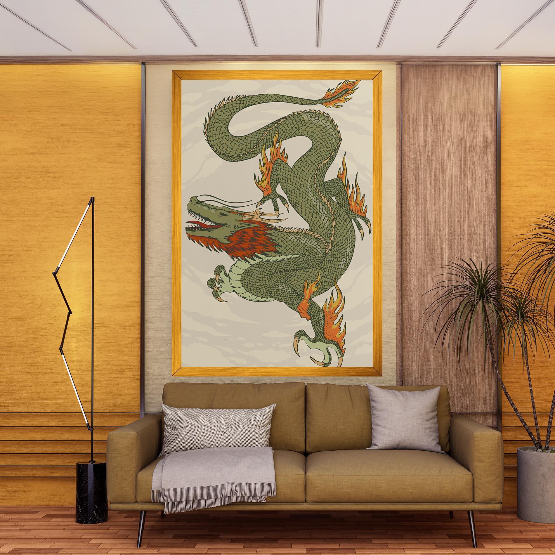 Leinwandbild Chinese Dragon Green mockup 9