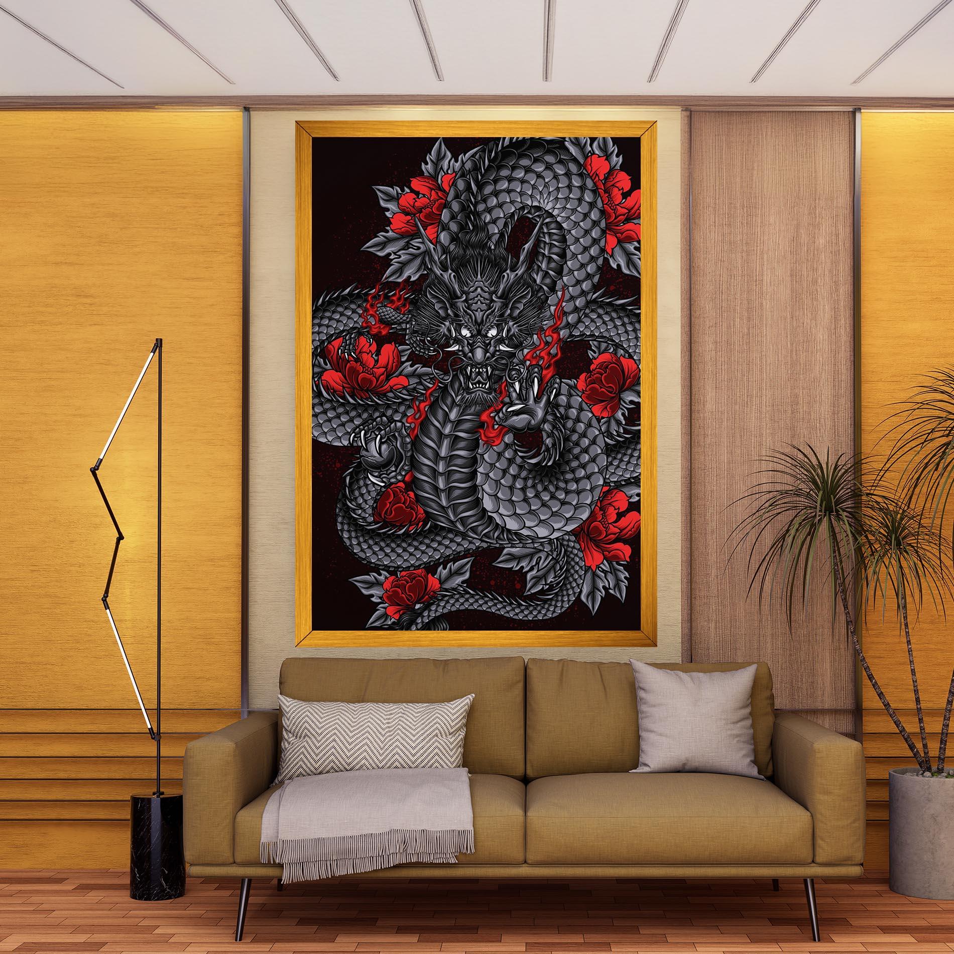 Leinwandbild Red Flower Dragon mockup 9