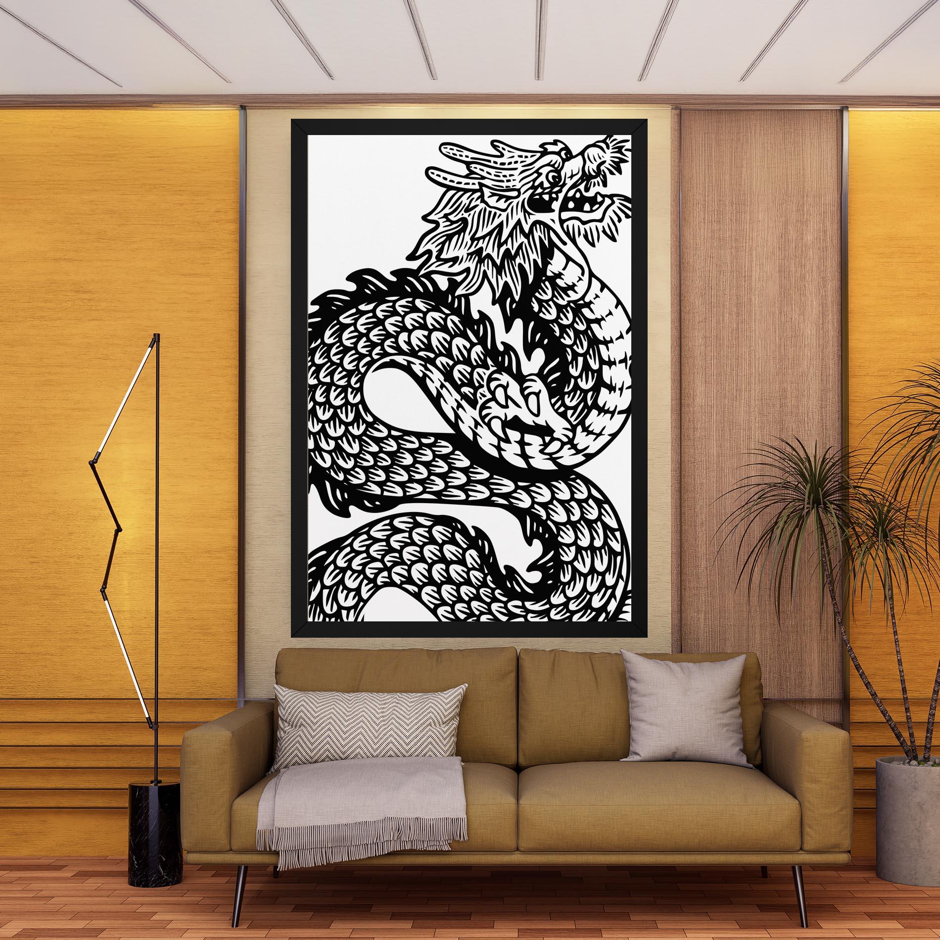 Leinwandbild Dragon Black Line mockup 9
