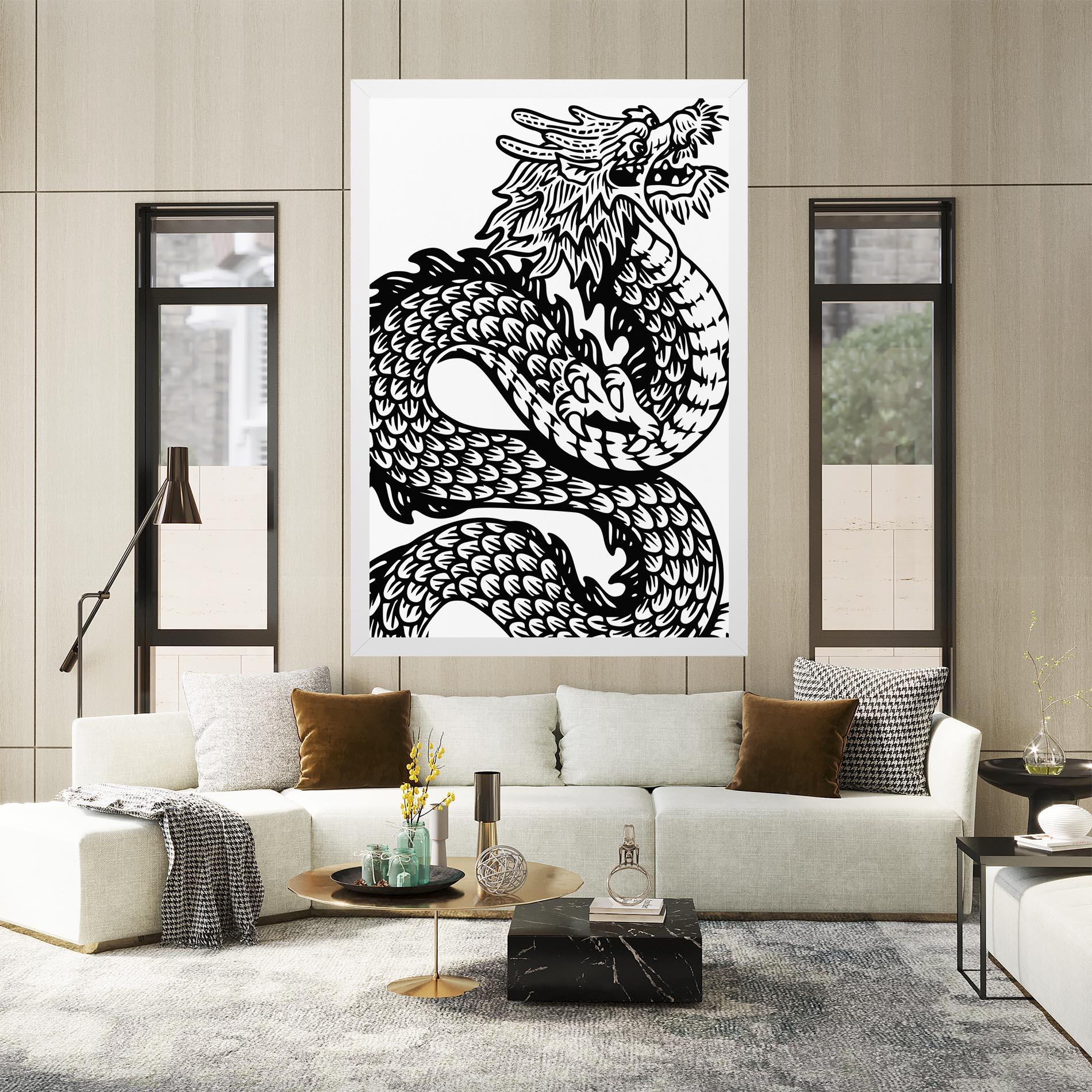 Leinwandbild Dragon Black Line mockup 2