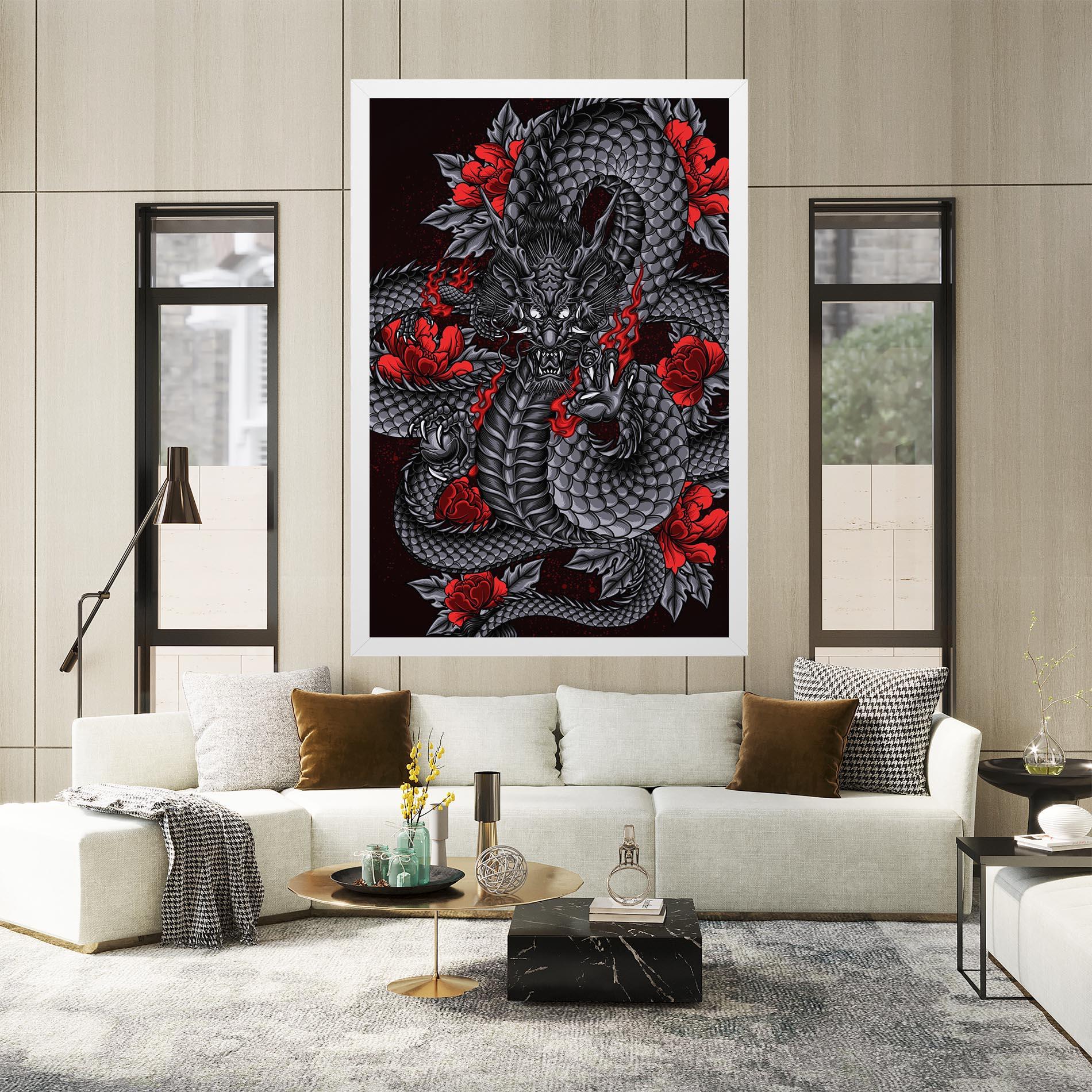 Leinwandbild Red Flower Dragon mockup 2