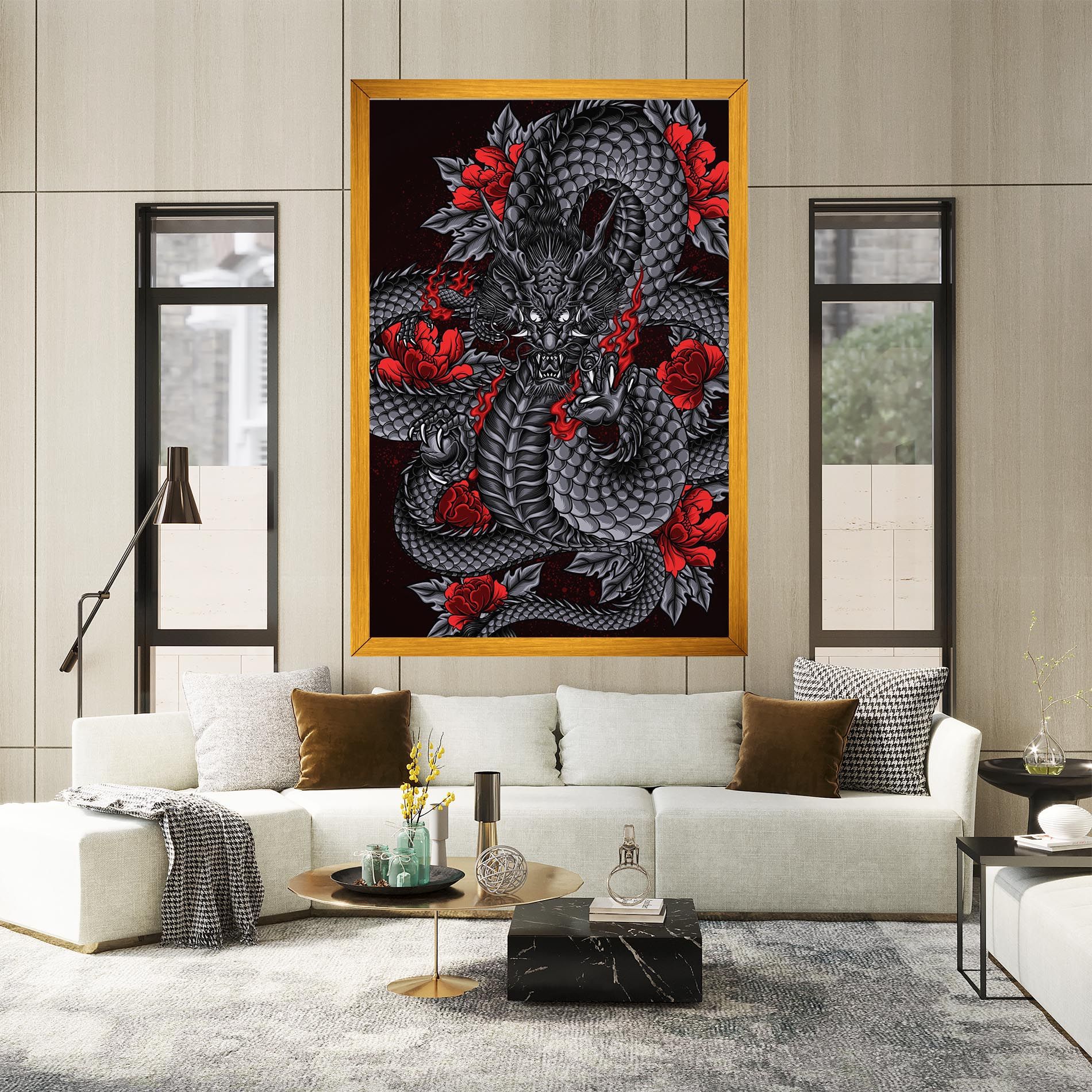 Red Flower Dragon mockup 2