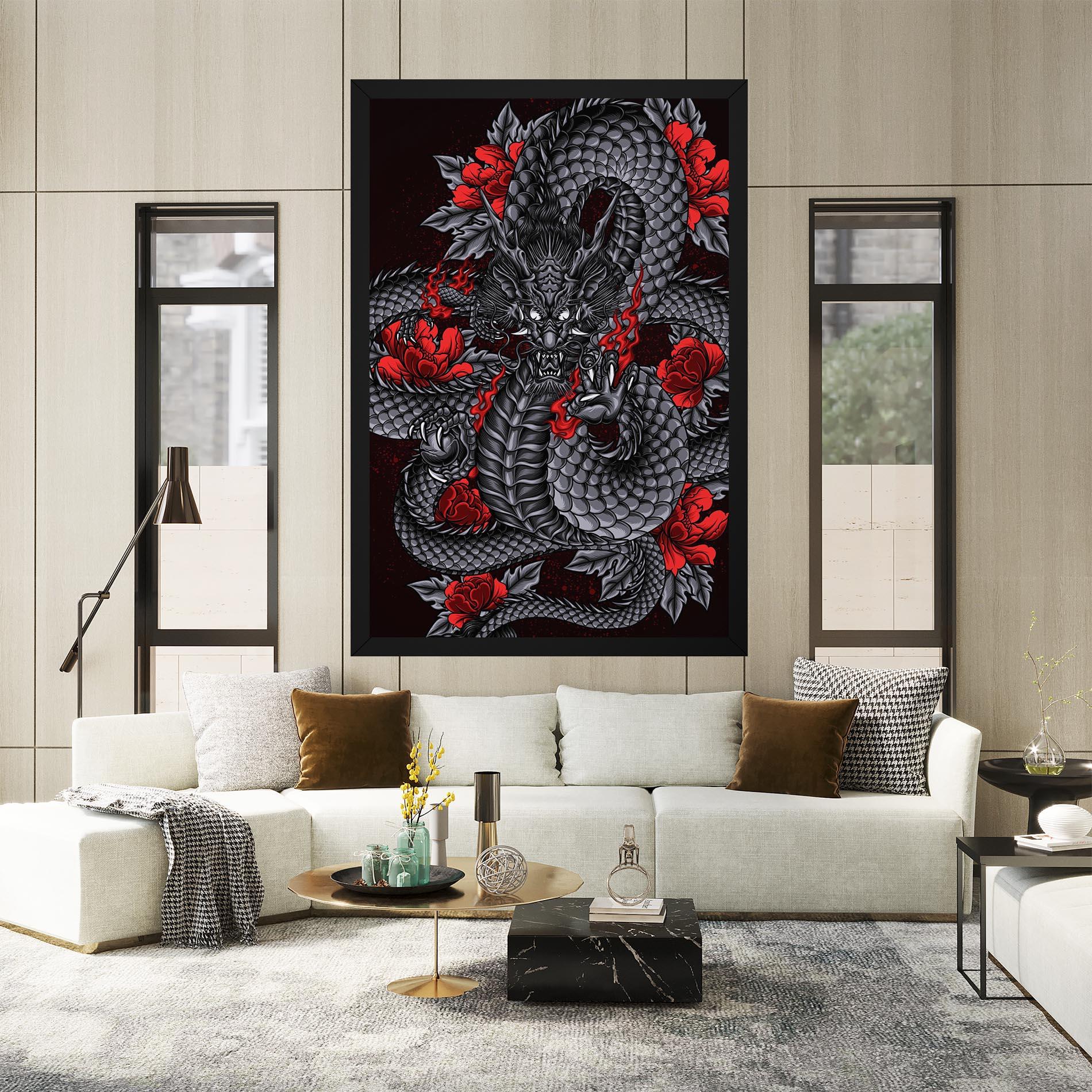 Leinwandbild Red Flower Dragon mockup 2