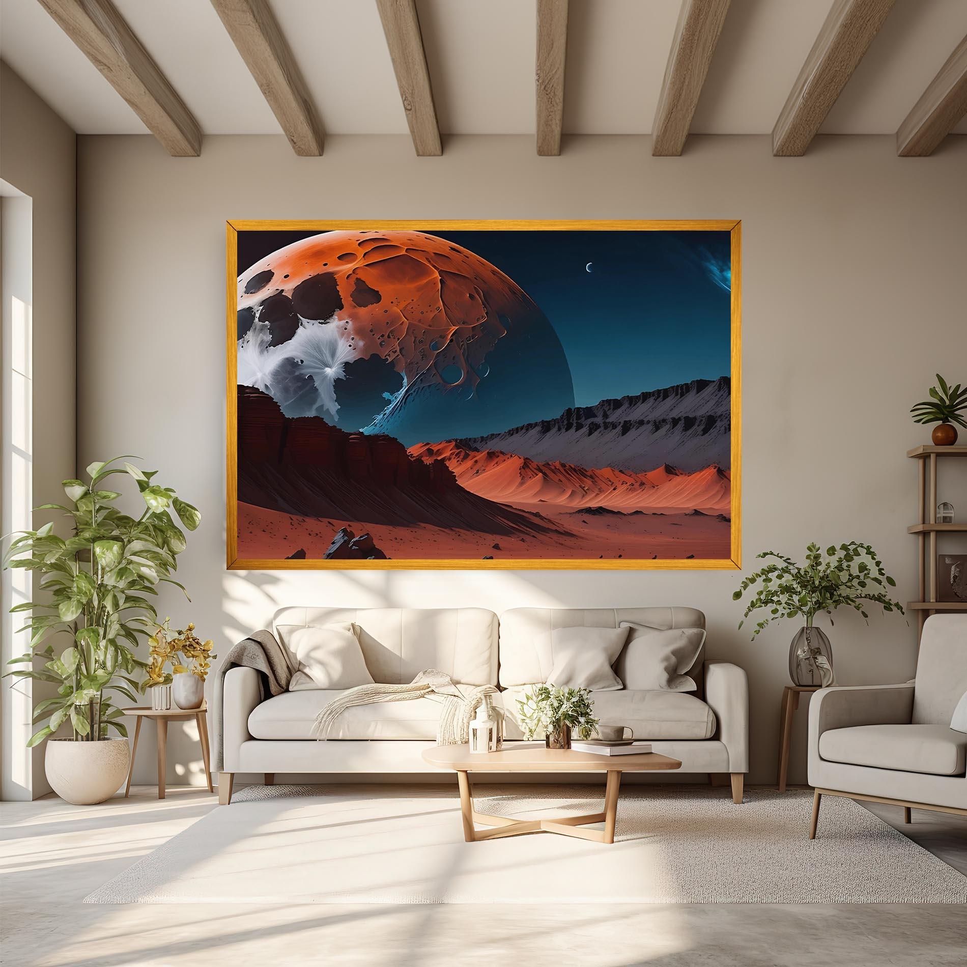 Leinwandbild Grey Orange Moon Art mockup 6