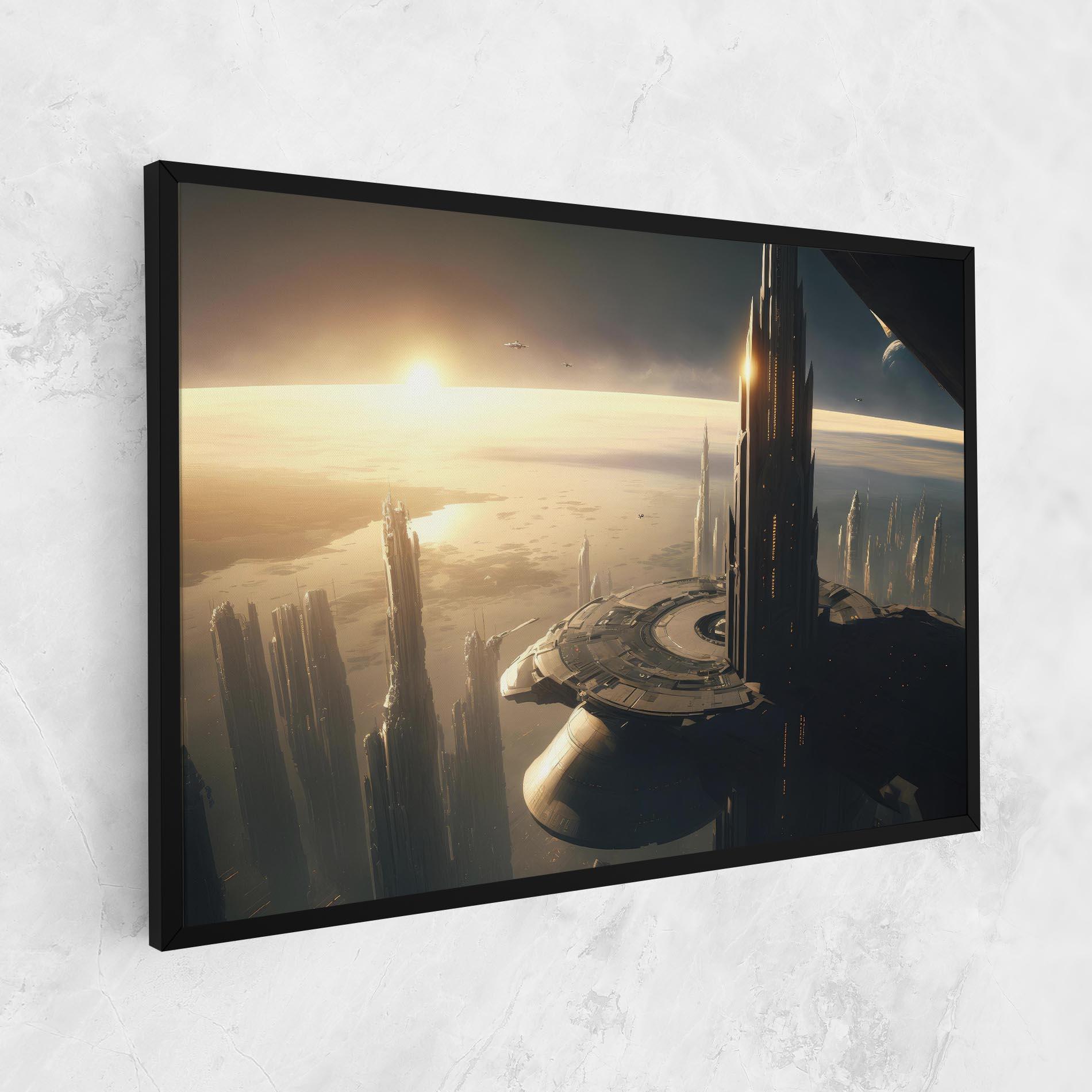 Leinwandbild Fantasy Futuristic Cityscape mockup 1