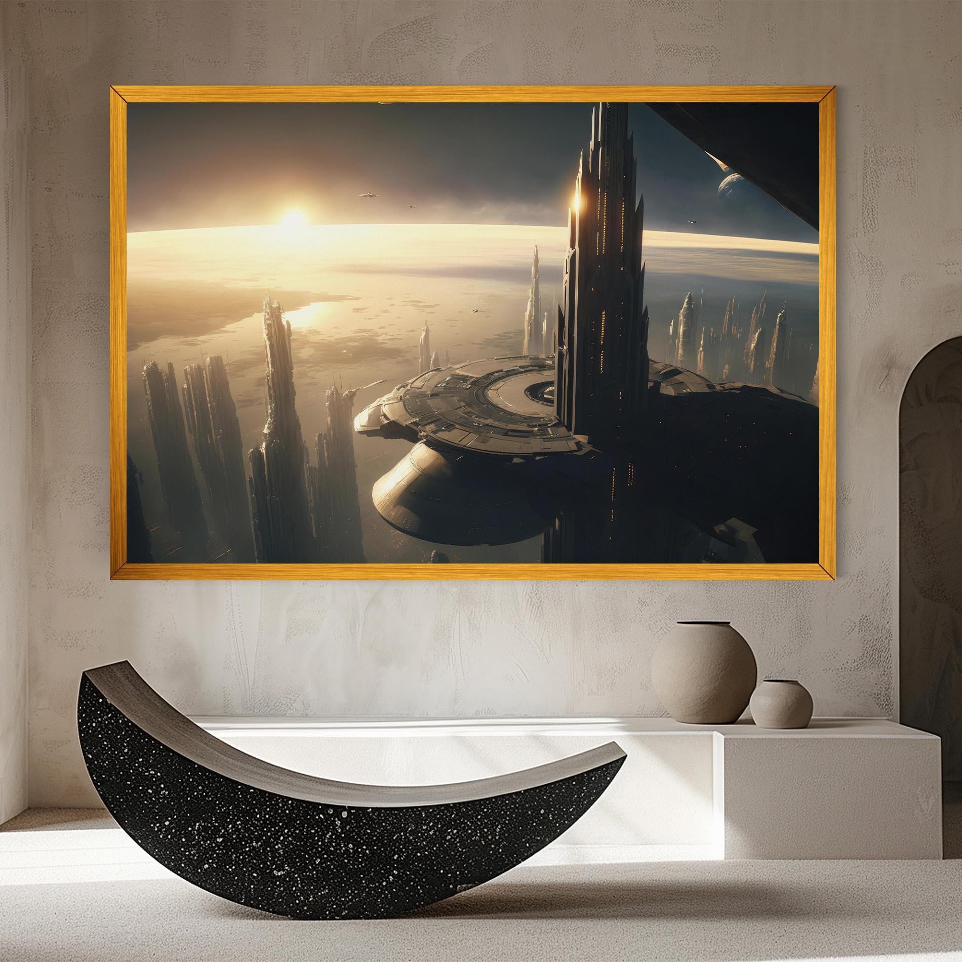 Leinwandbild Fantasy Futuristic Cityscape mockup 8