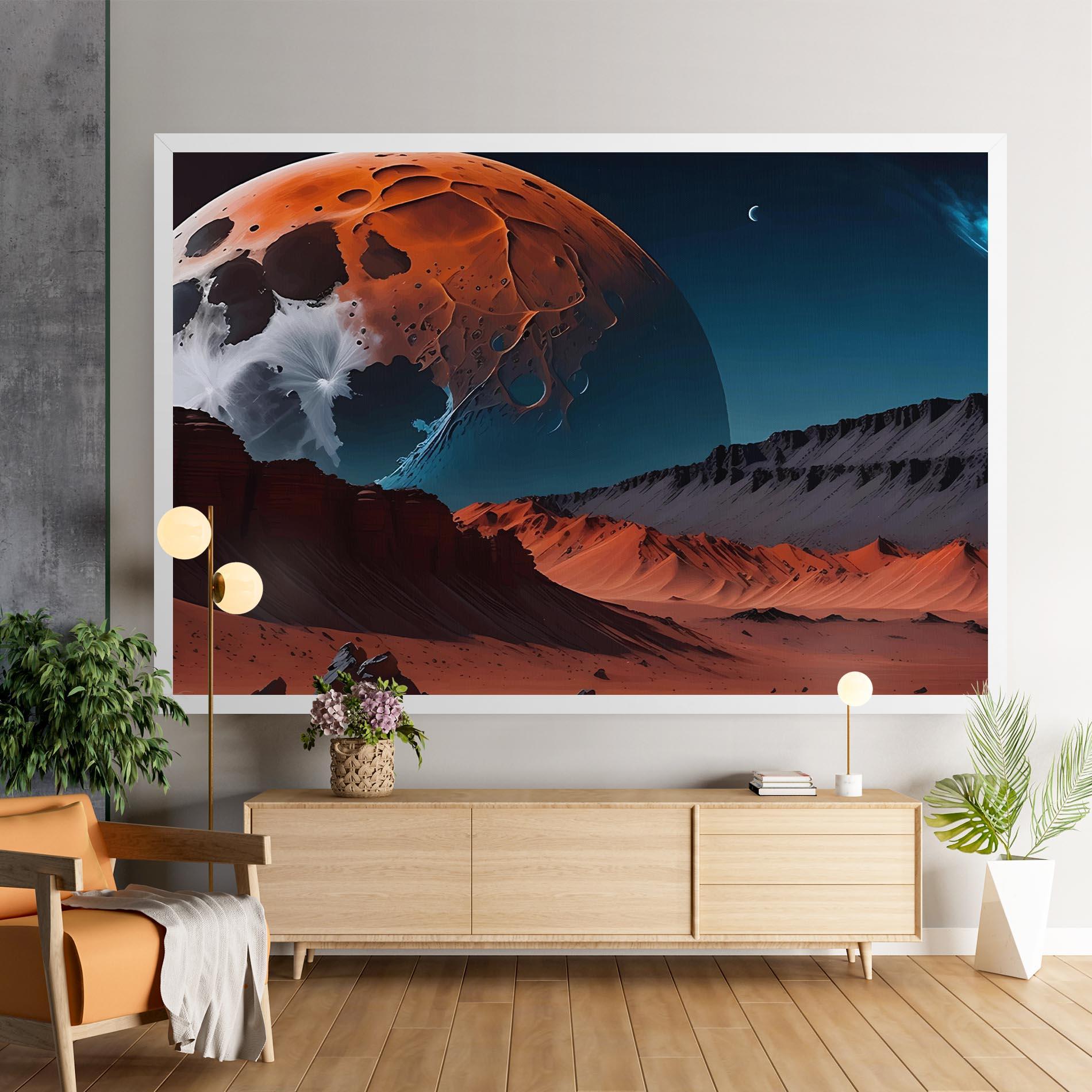 Leinwandbild Grey Orange Moon Art mockup 9