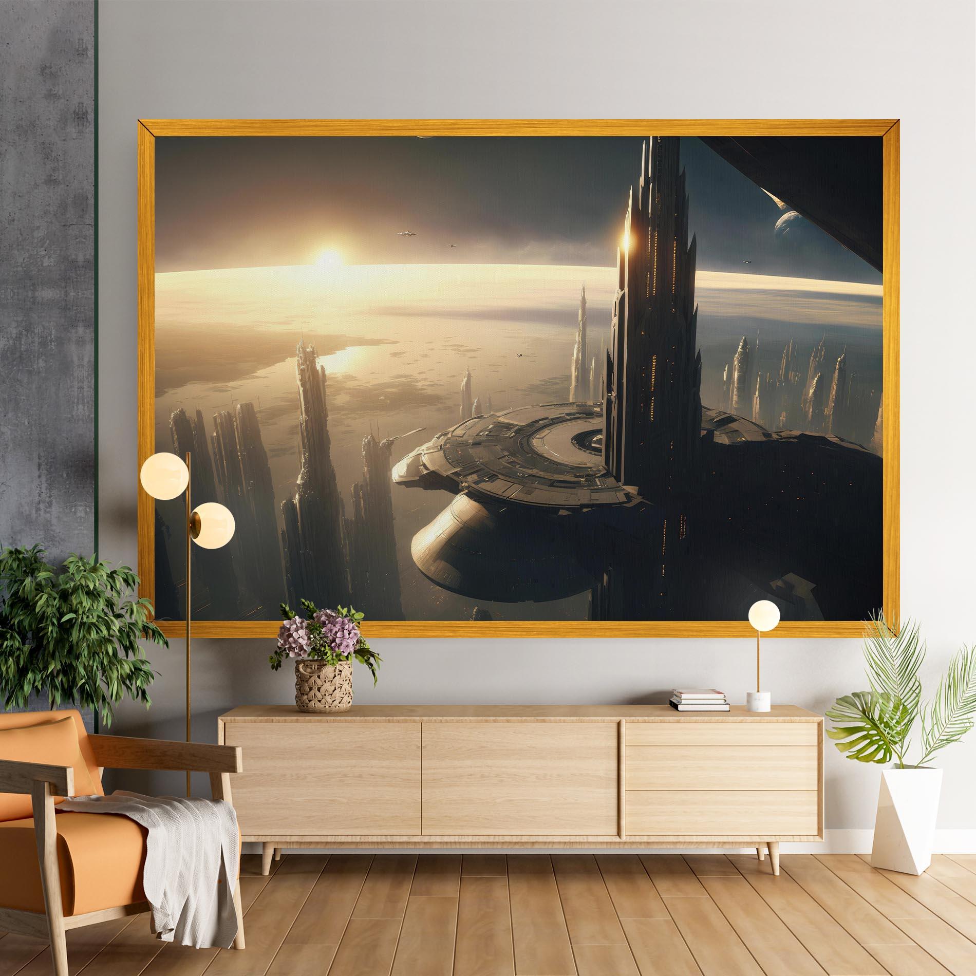 Leinwandbild Fantasy Futuristic Cityscape mockup 9
