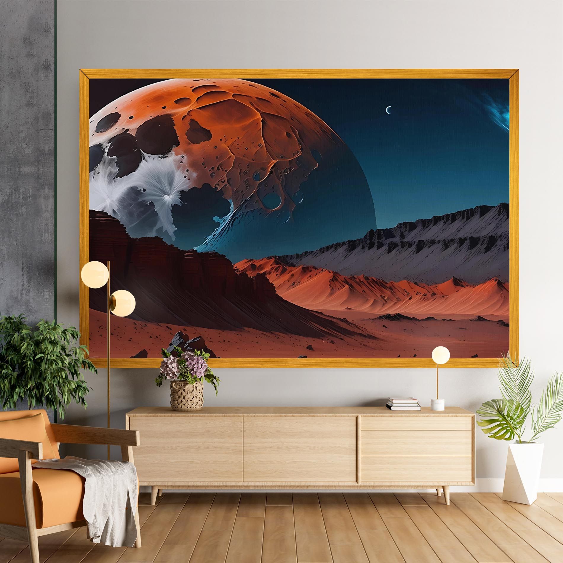 Grey Orange Moon Art mockup 9
