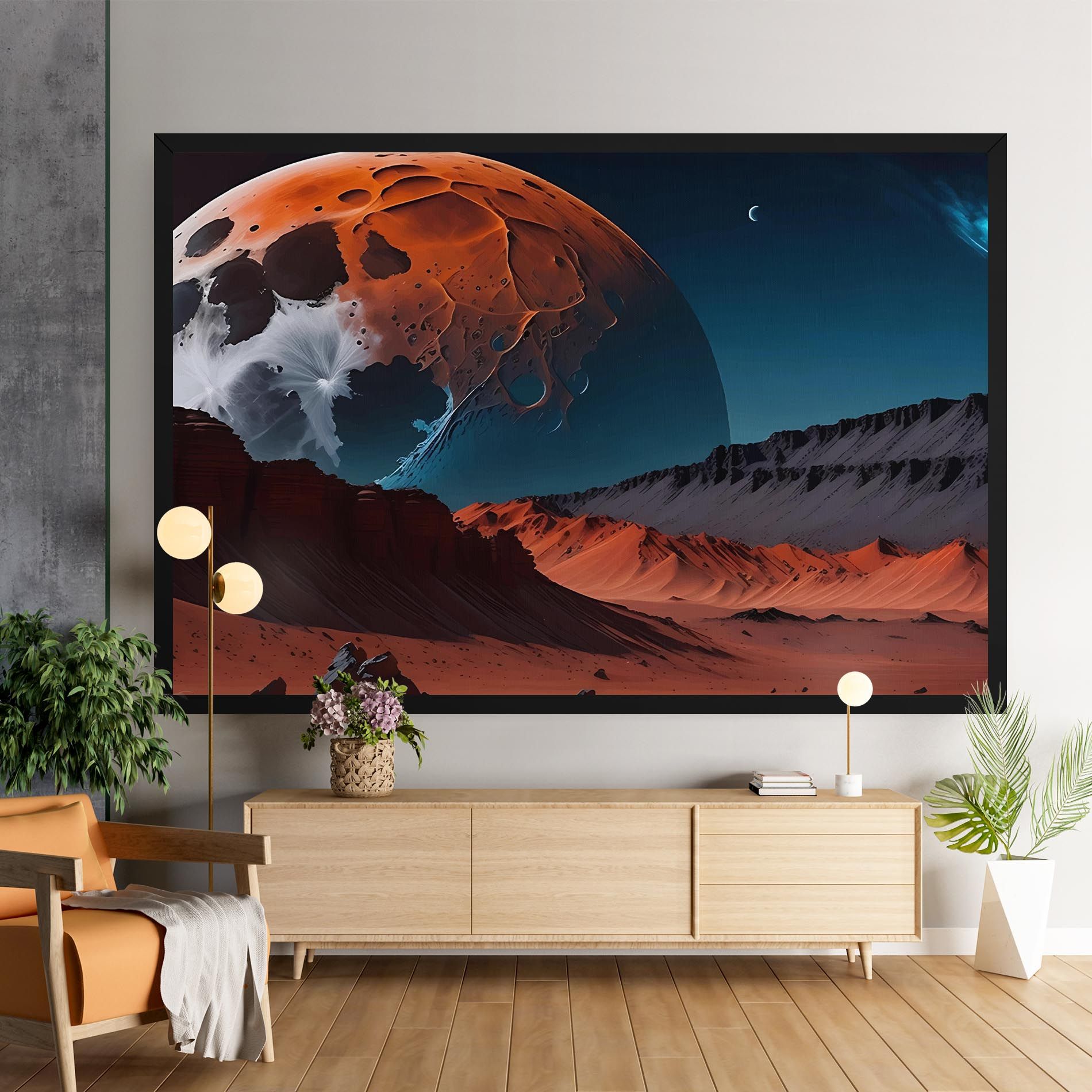 Grey Orange Moon Art mockup 9