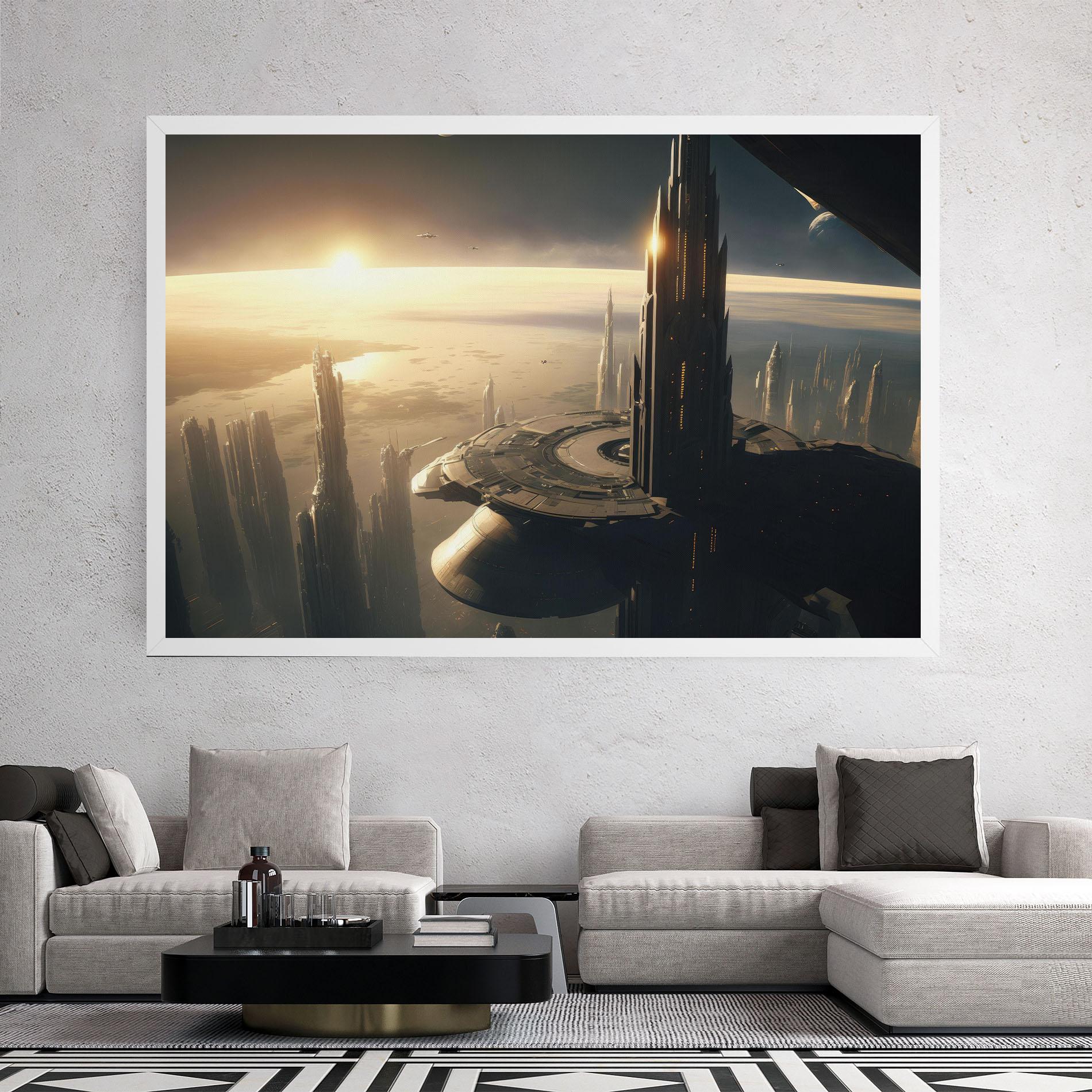 Leinwandbild Fantasy Futuristic Cityscape mockup 2