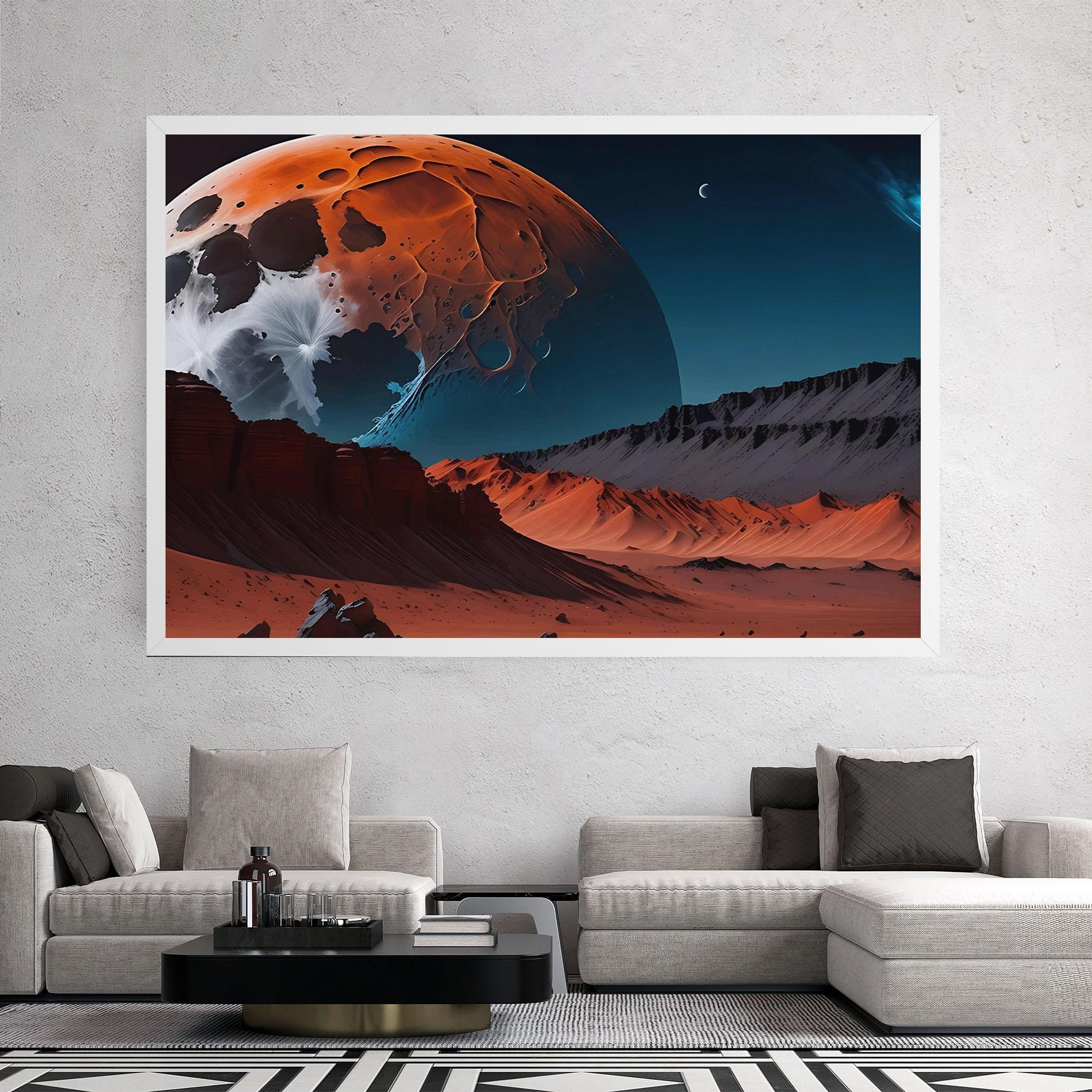 Leinwandbild Grey Orange Moon Art mockup 2