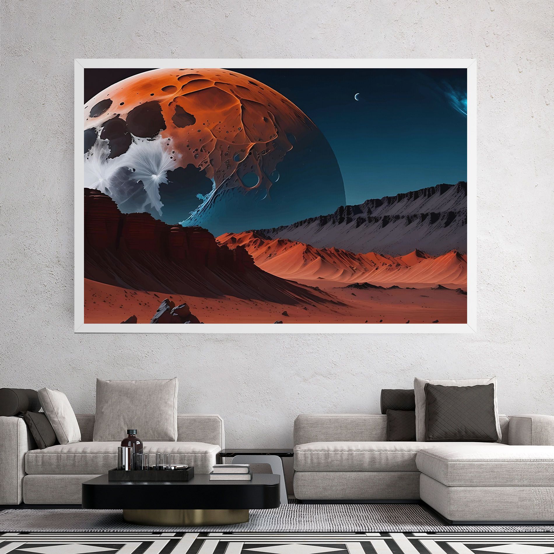 Grey Orange Moon Art mockup 2