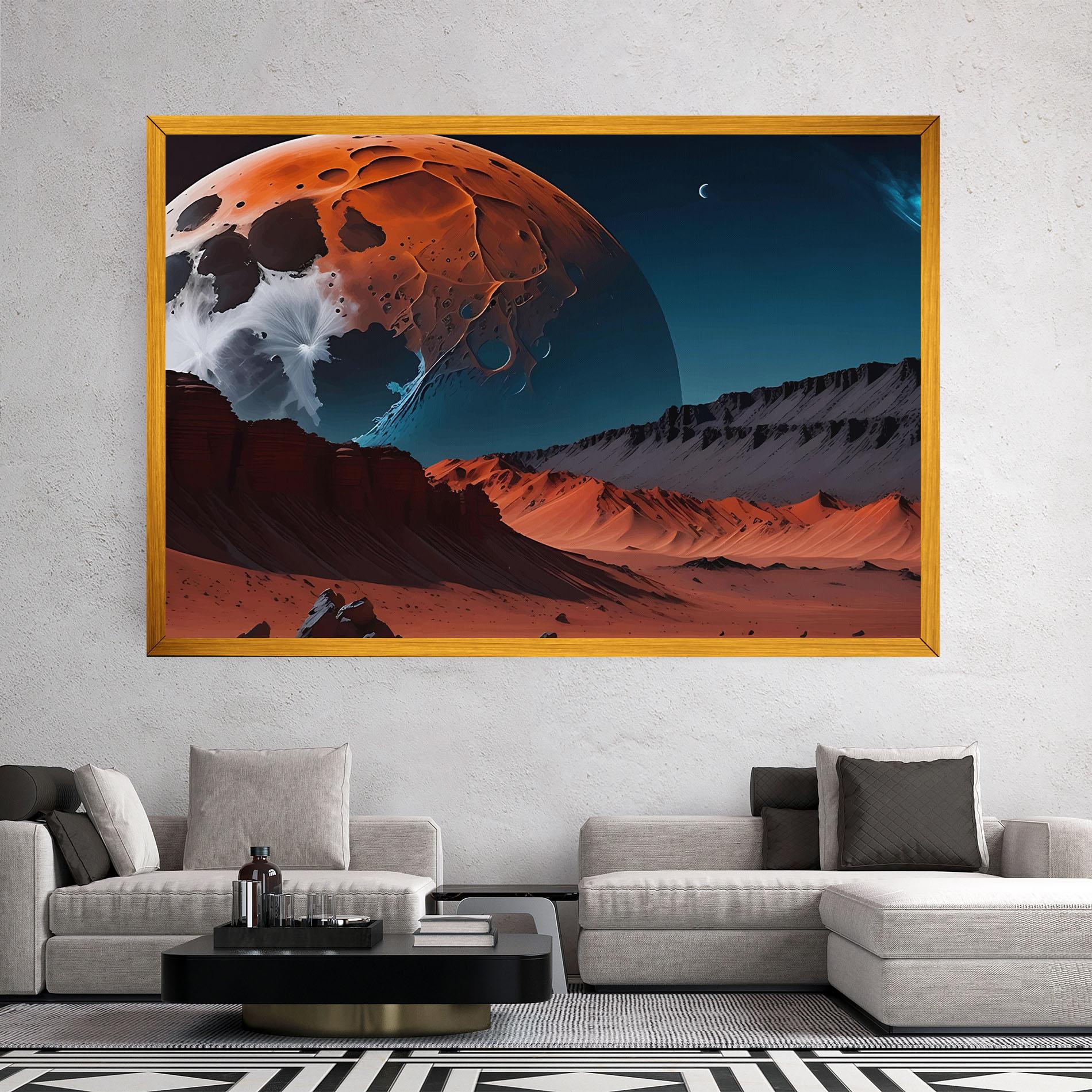 Leinwandbild Grey Orange Moon Art mockup 2