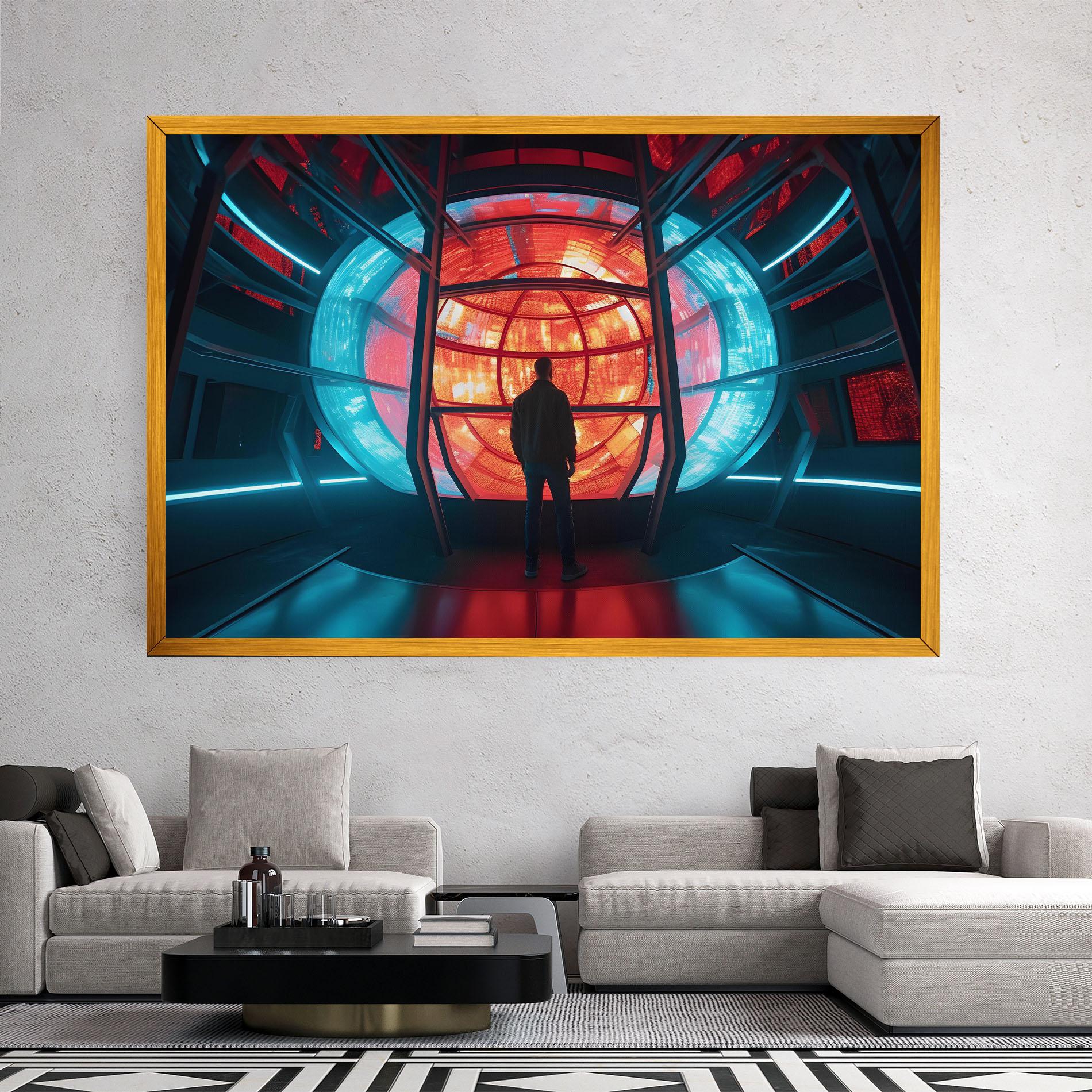 Leinwandbild Tunnel Red Blue Light mockup 2