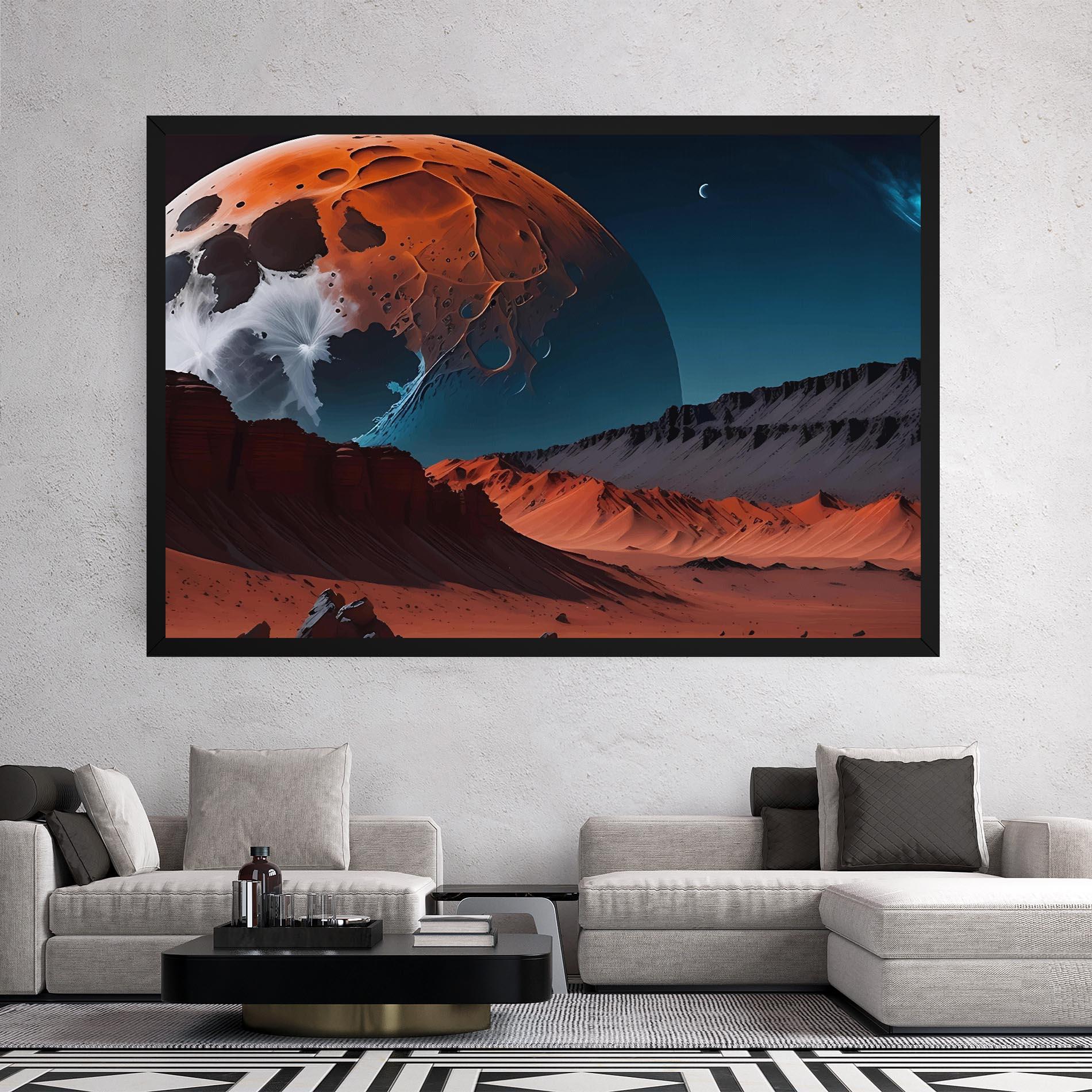 Leinwandbild Grey Orange Moon Art mockup 2