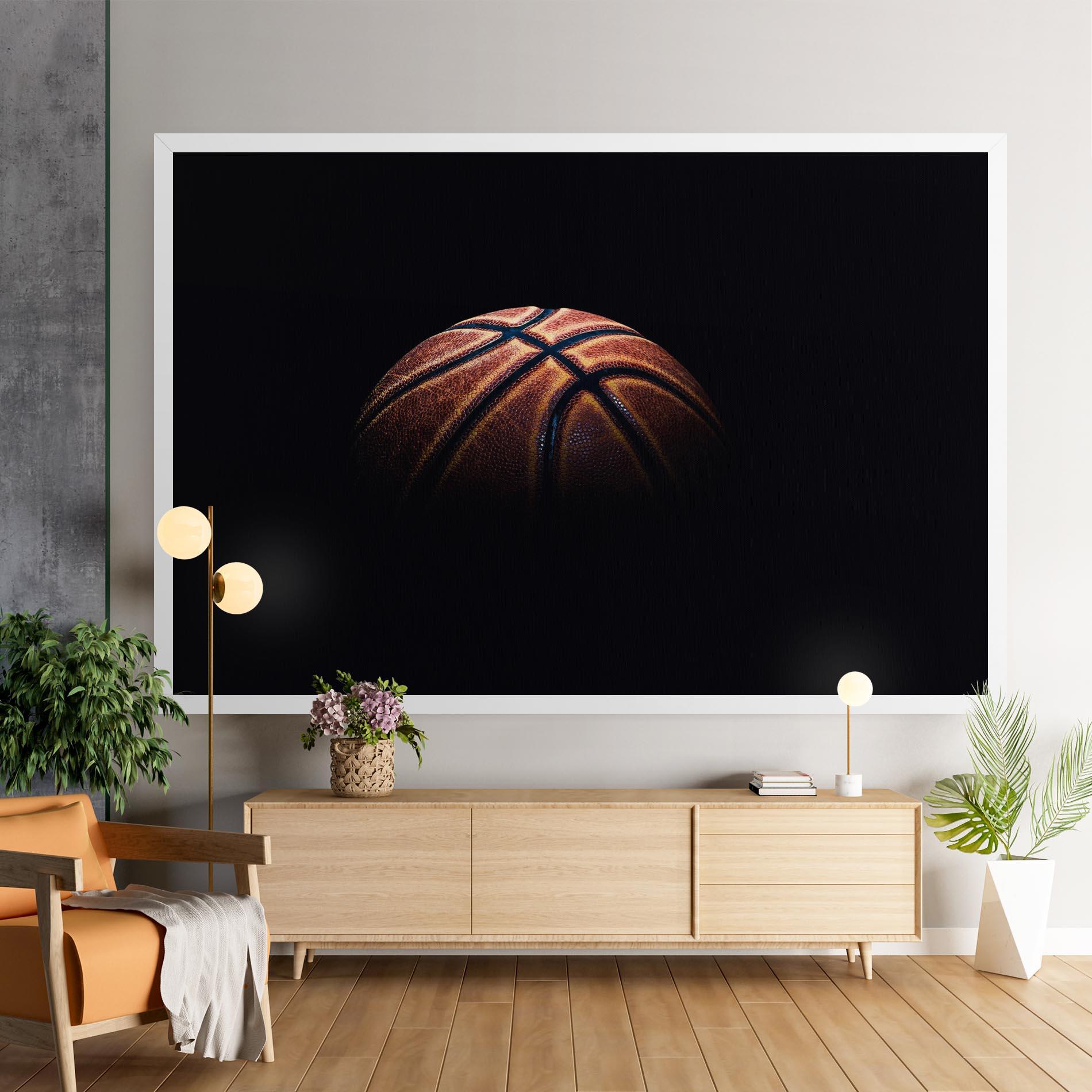 Leinwandbild Basketball Ball In Dark mockup 9