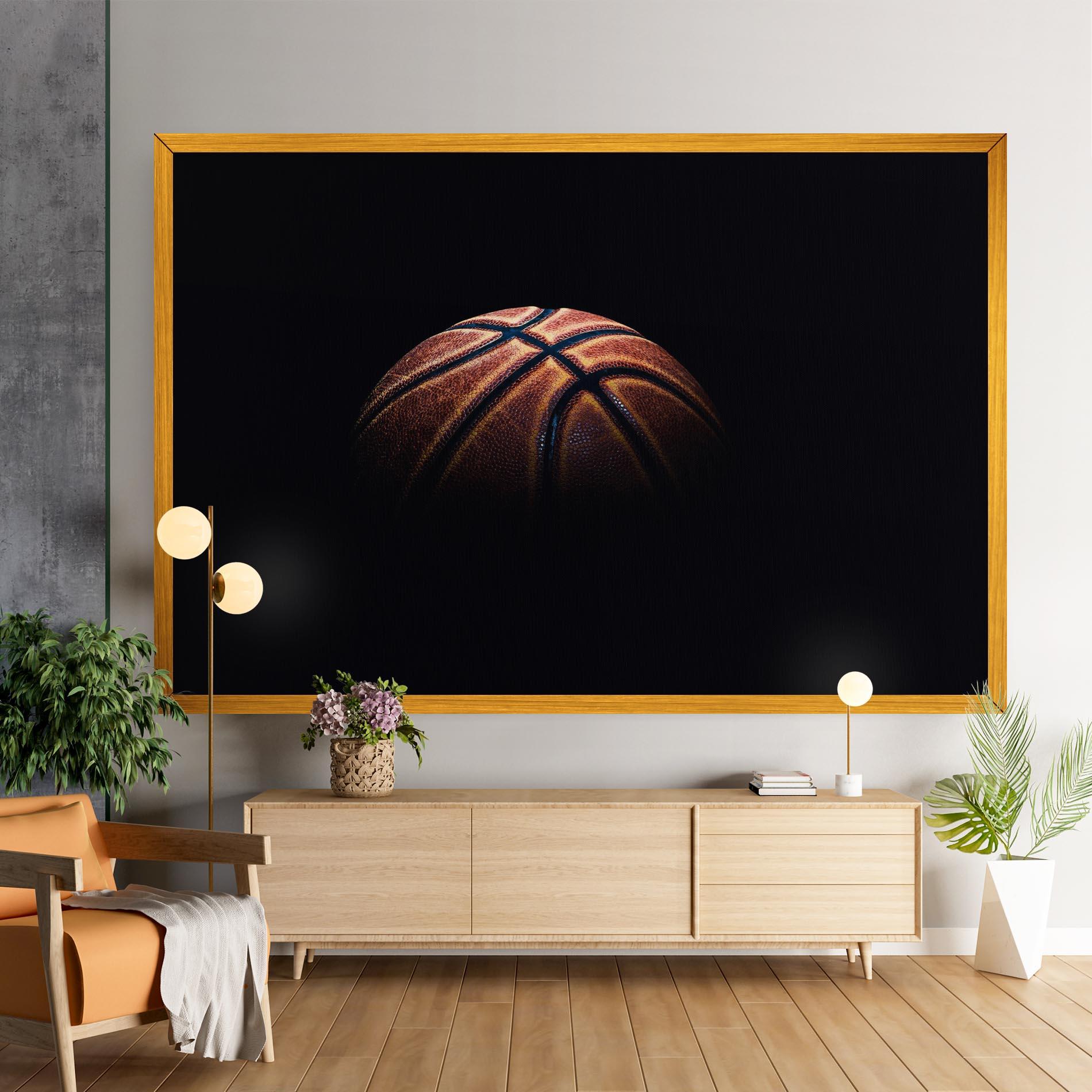 Leinwandbild Basketball Ball In Dark mockup 9