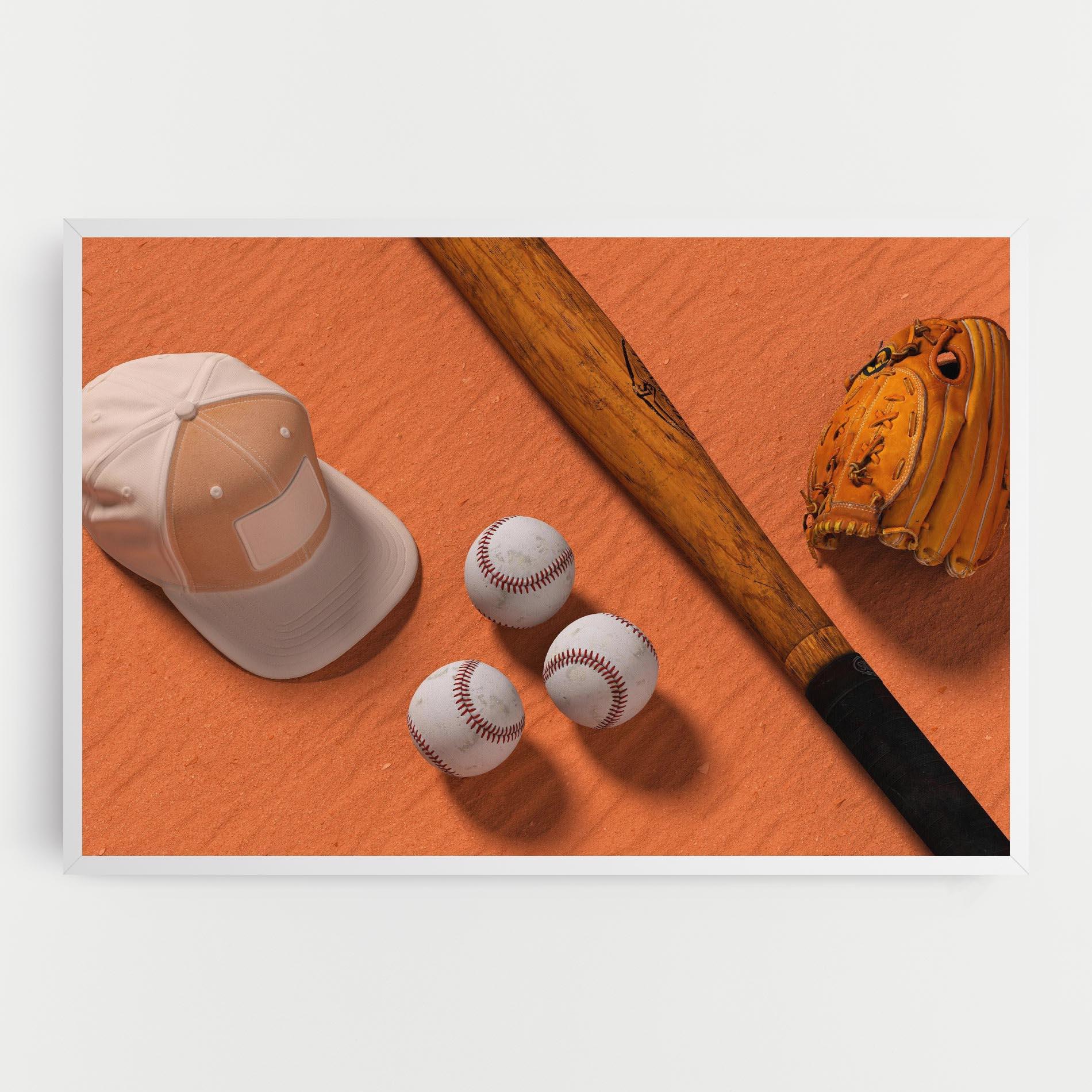 Leinwandbild Baseball Set On Orange mockup 0