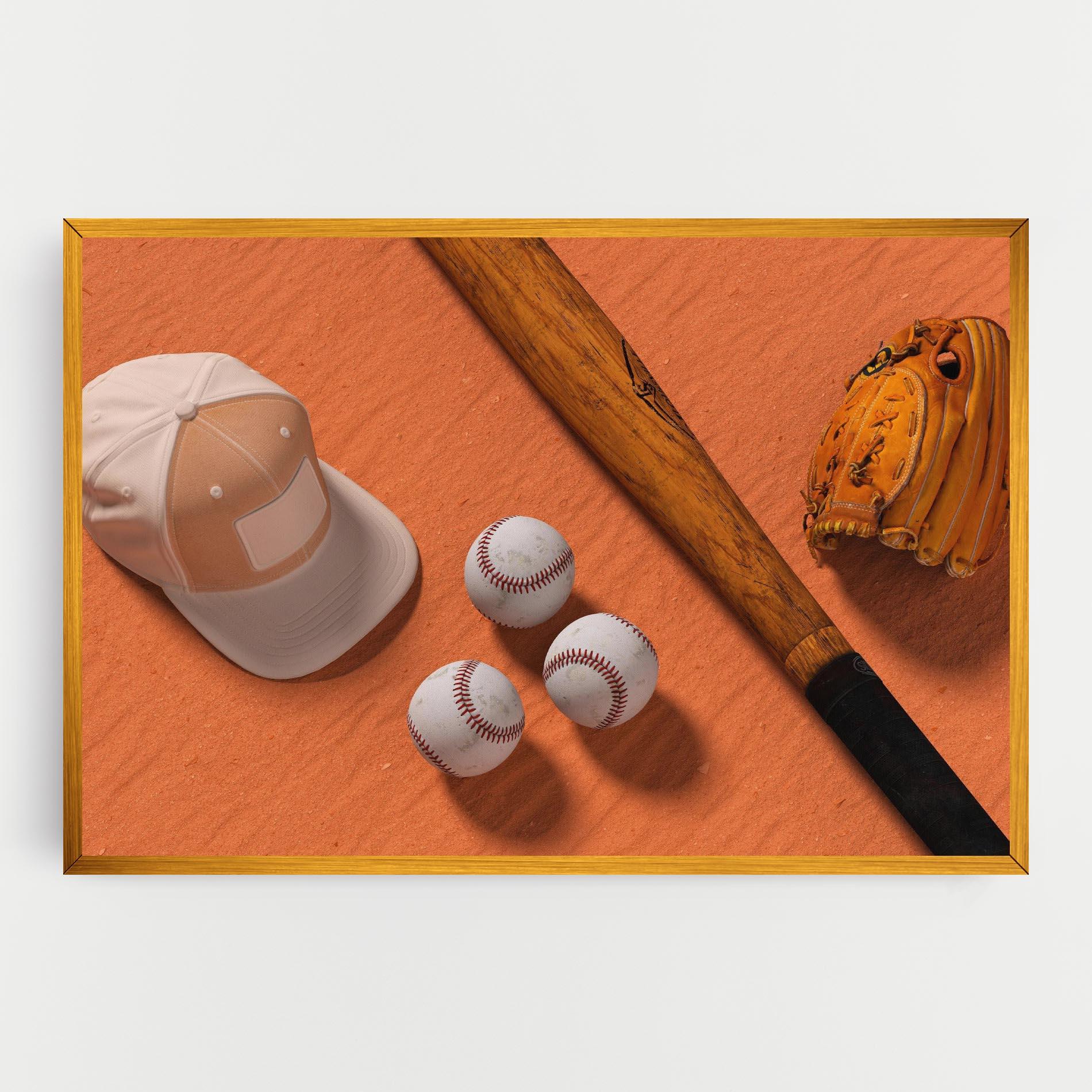 Leinwandbild Baseball Set On Orange mockup 0