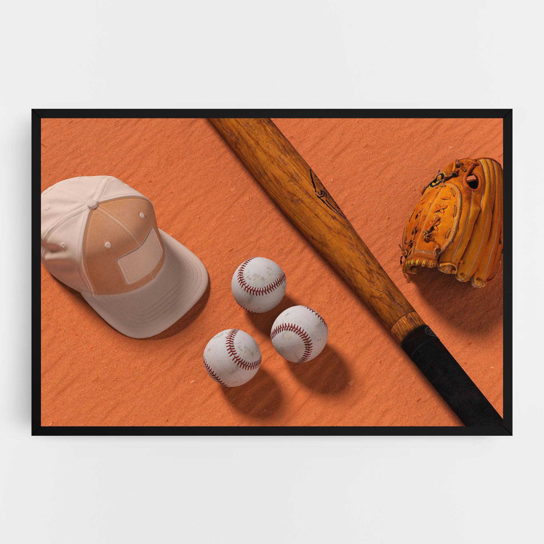 Leinwandbild Baseball Set On Orange mockup 0