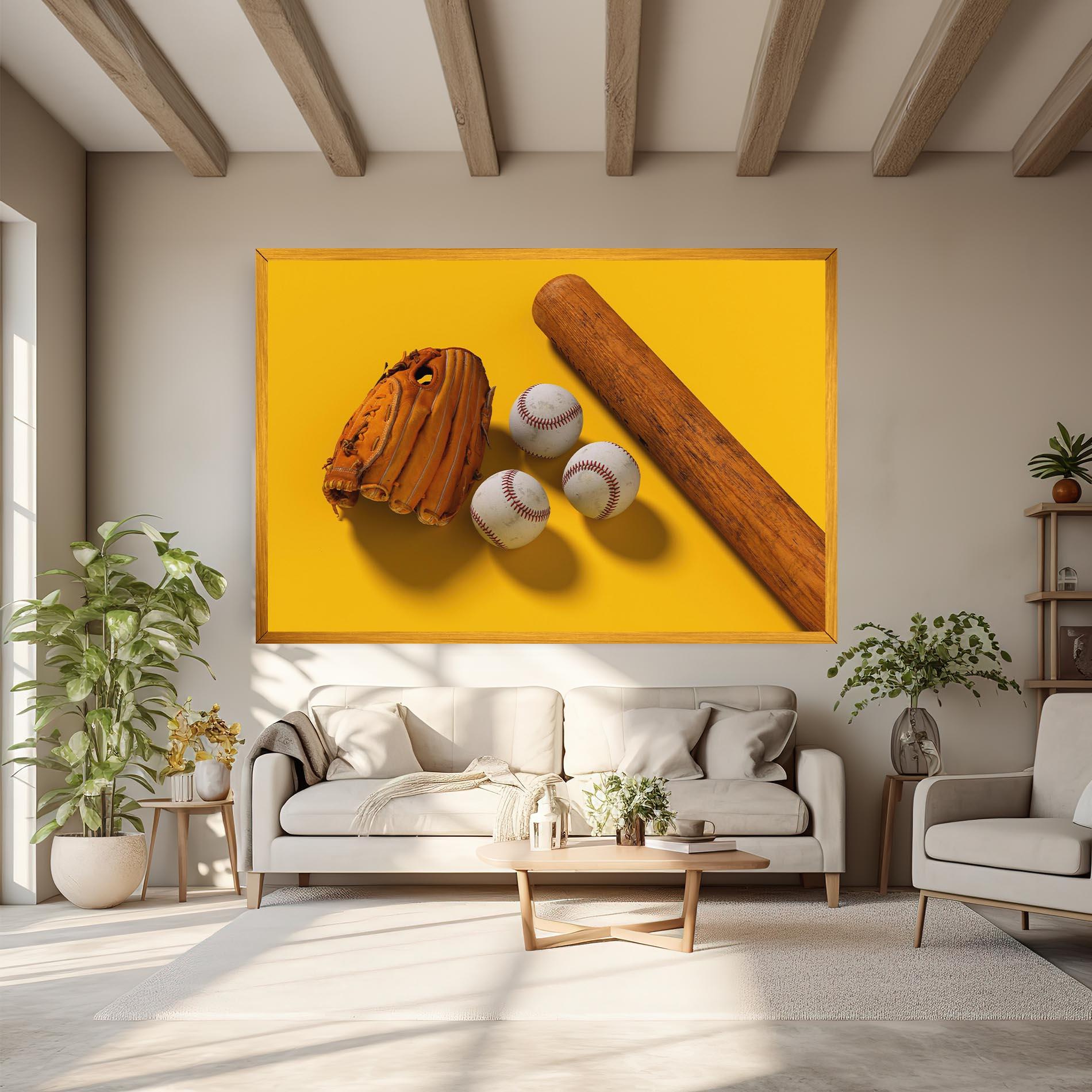 Leinwandbild Baseball Set On Yellow mockup 6