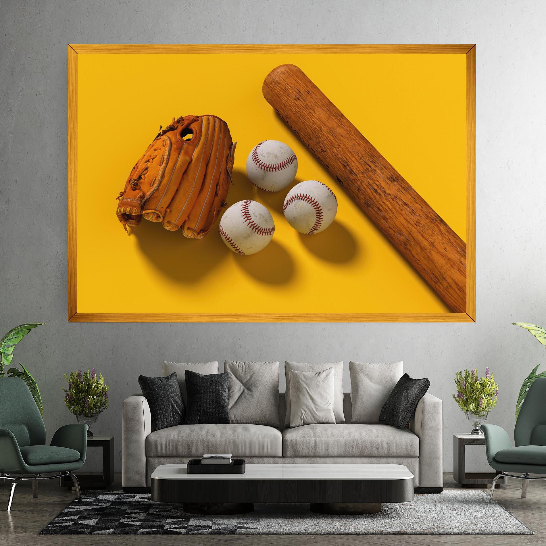 Leinwandbild Baseball Set On Yellow mockup 7