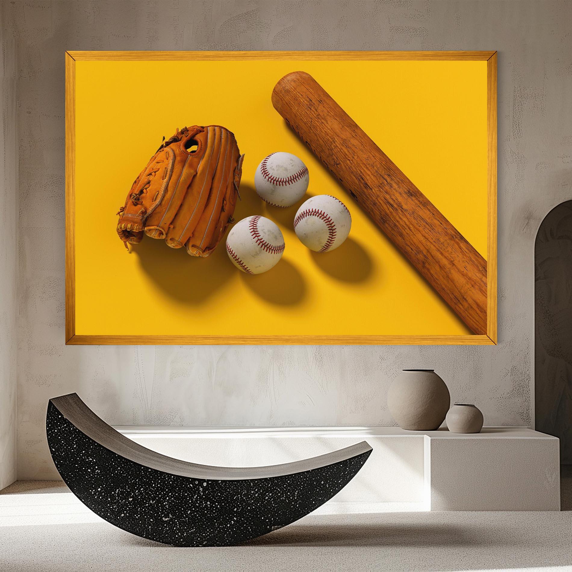Leinwandbild Baseball Set On Yellow mockup 8