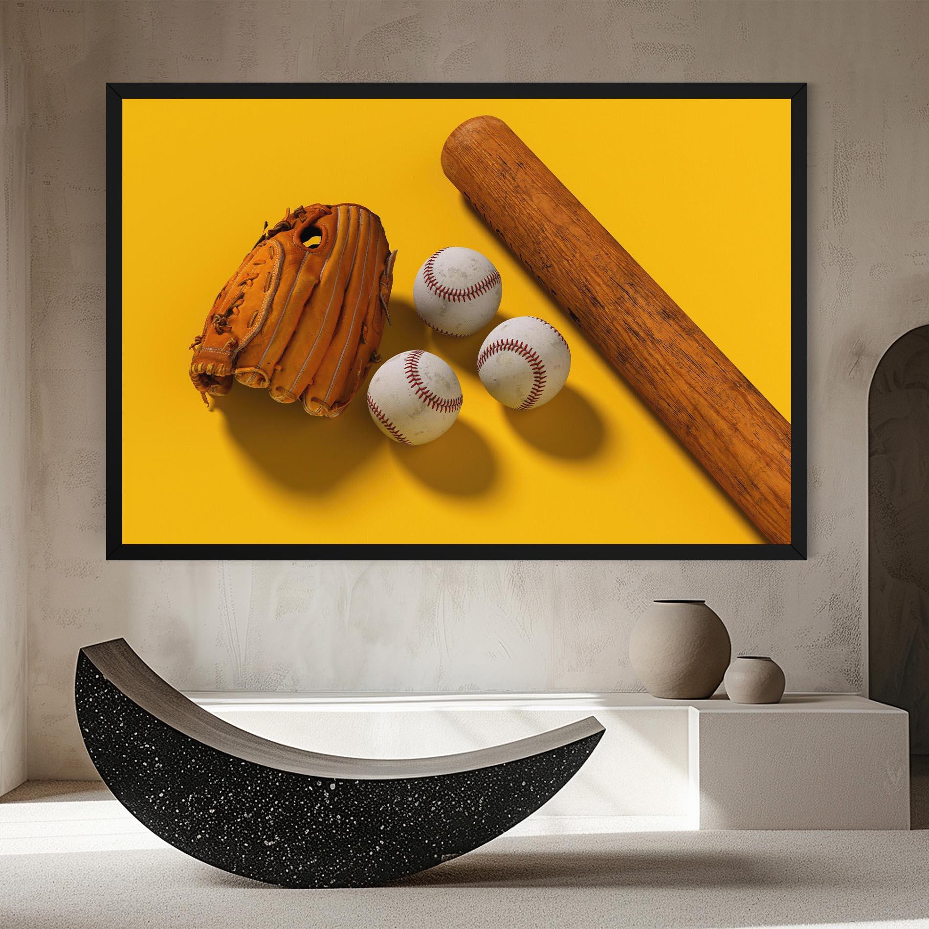 Leinwandbild Baseball Set On Yellow mockup 8