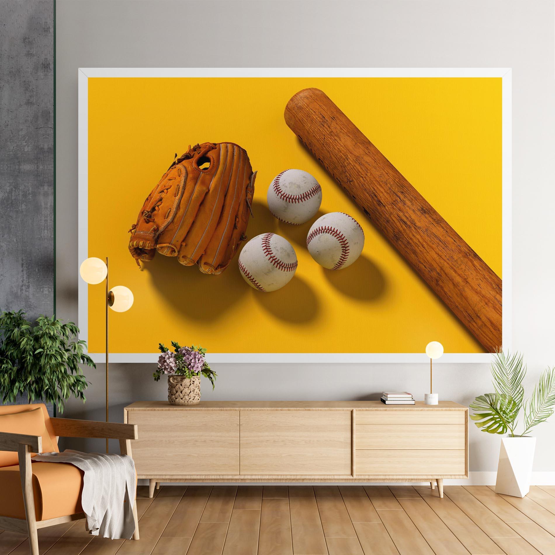 Leinwandbild Baseball Set On Yellow mockup 9