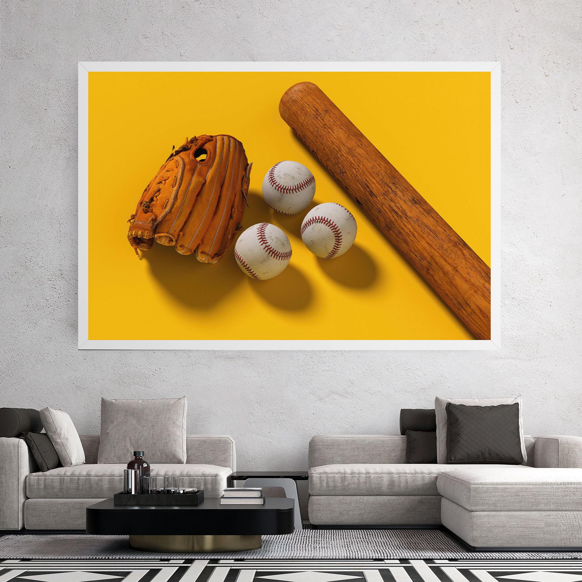 Leinwandbild Baseball Set On Yellow mockup 2