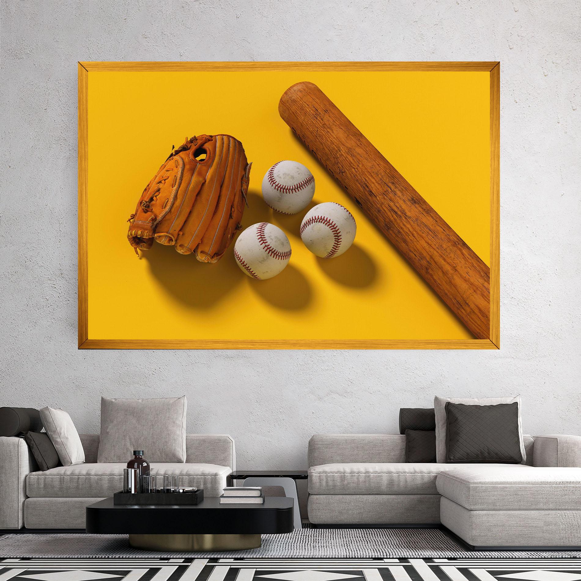 Leinwandbild Baseball Set On Yellow mockup 2