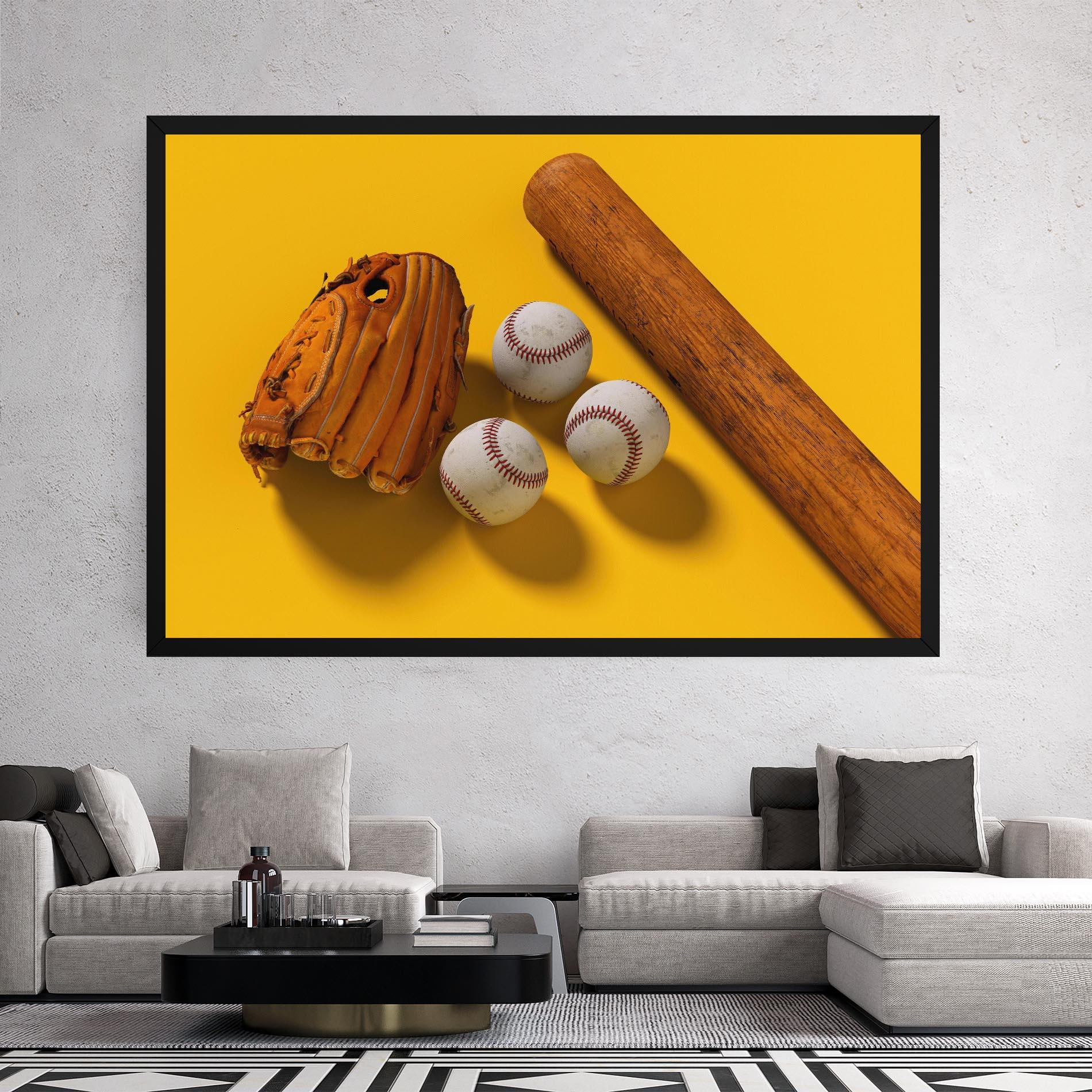 Leinwandbild Baseball Set On Yellow mockup 2
